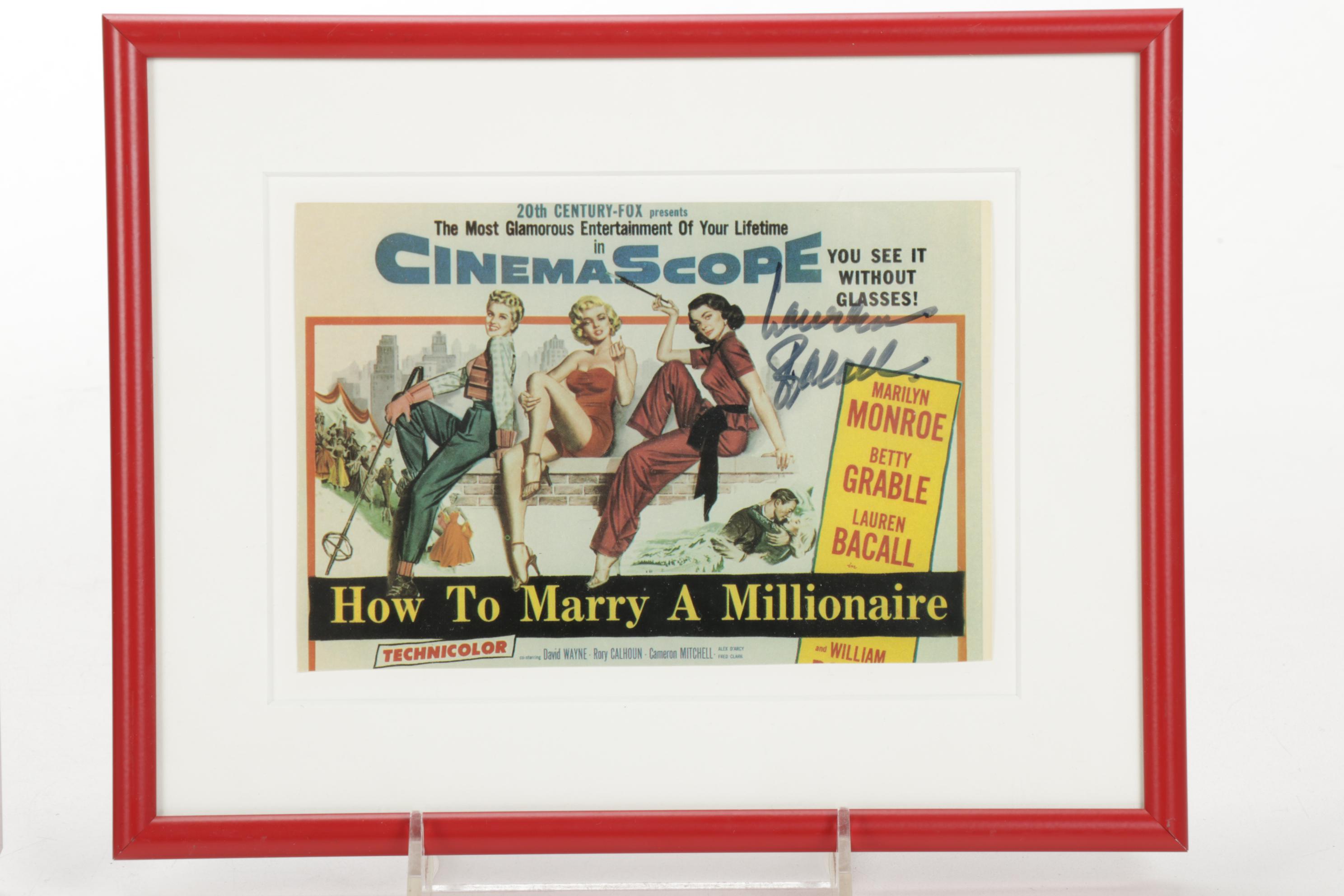 Lauren Bacall Signed Photo, "How to Marry a Millionaire" Poster, Visual Pass
