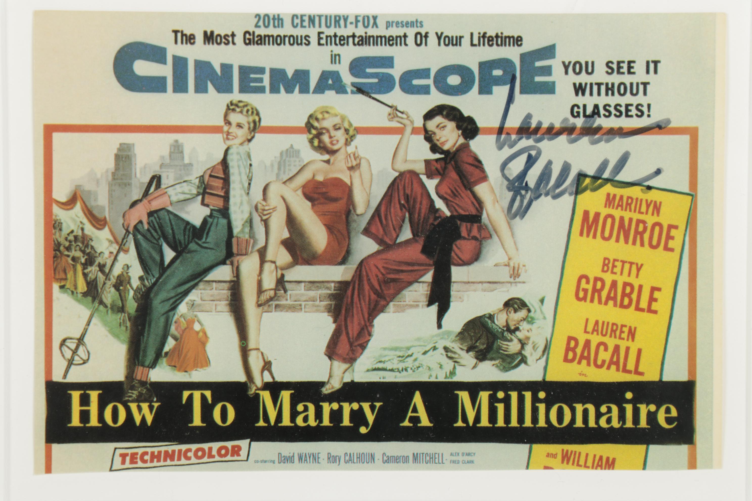 Lauren Bacall Signed Photo, "How to Marry a Millionaire" Poster, Visual Pass