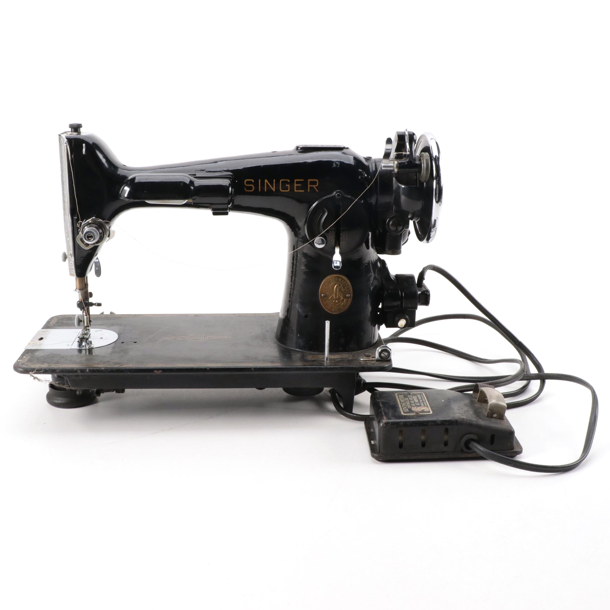 Singer Mfg Co. 201-2 Electric Sewing Machine with Light, Foot Pedal, ca. 1942