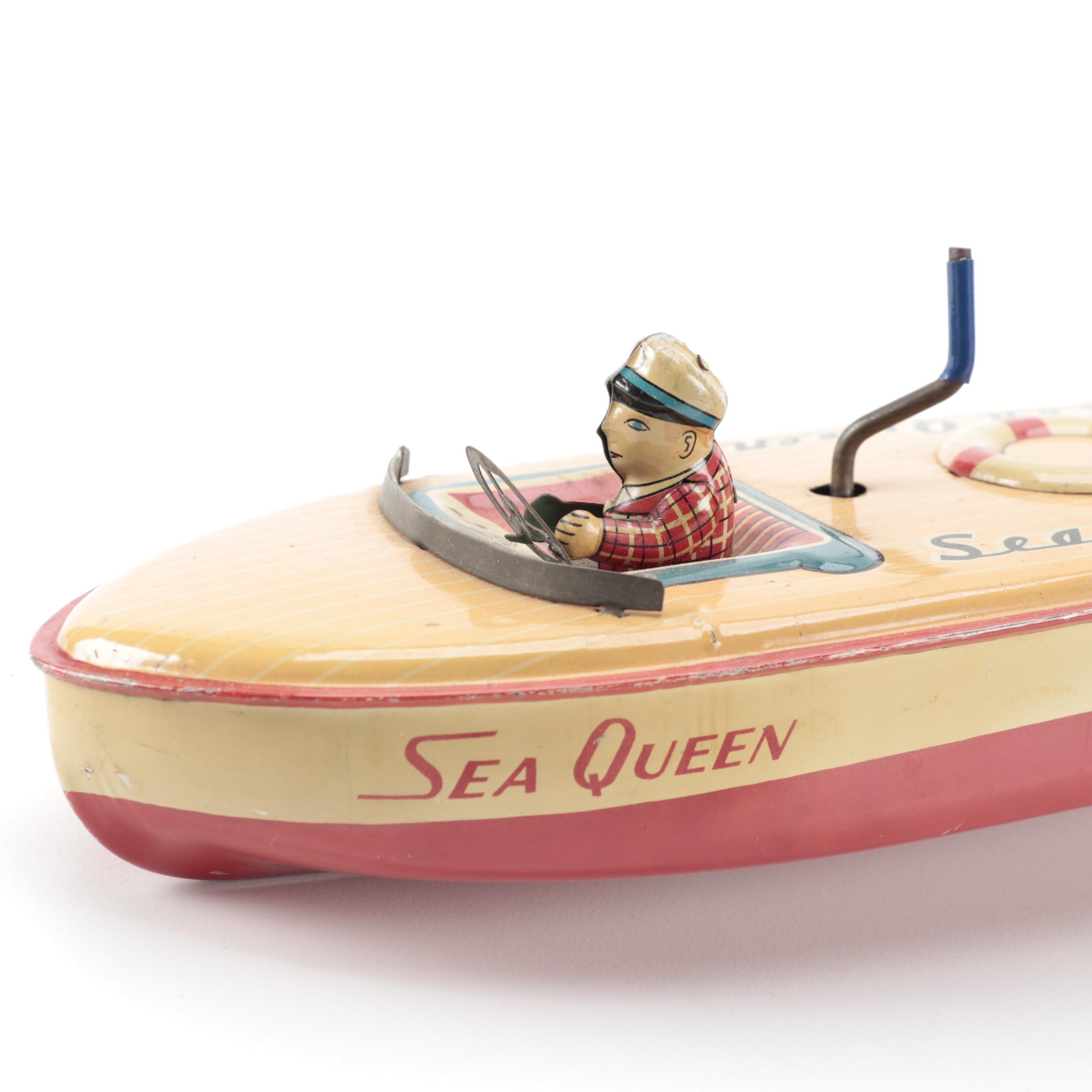 Nomura "Sea Queen" Tin Litho Wind-Up Boat, Japan