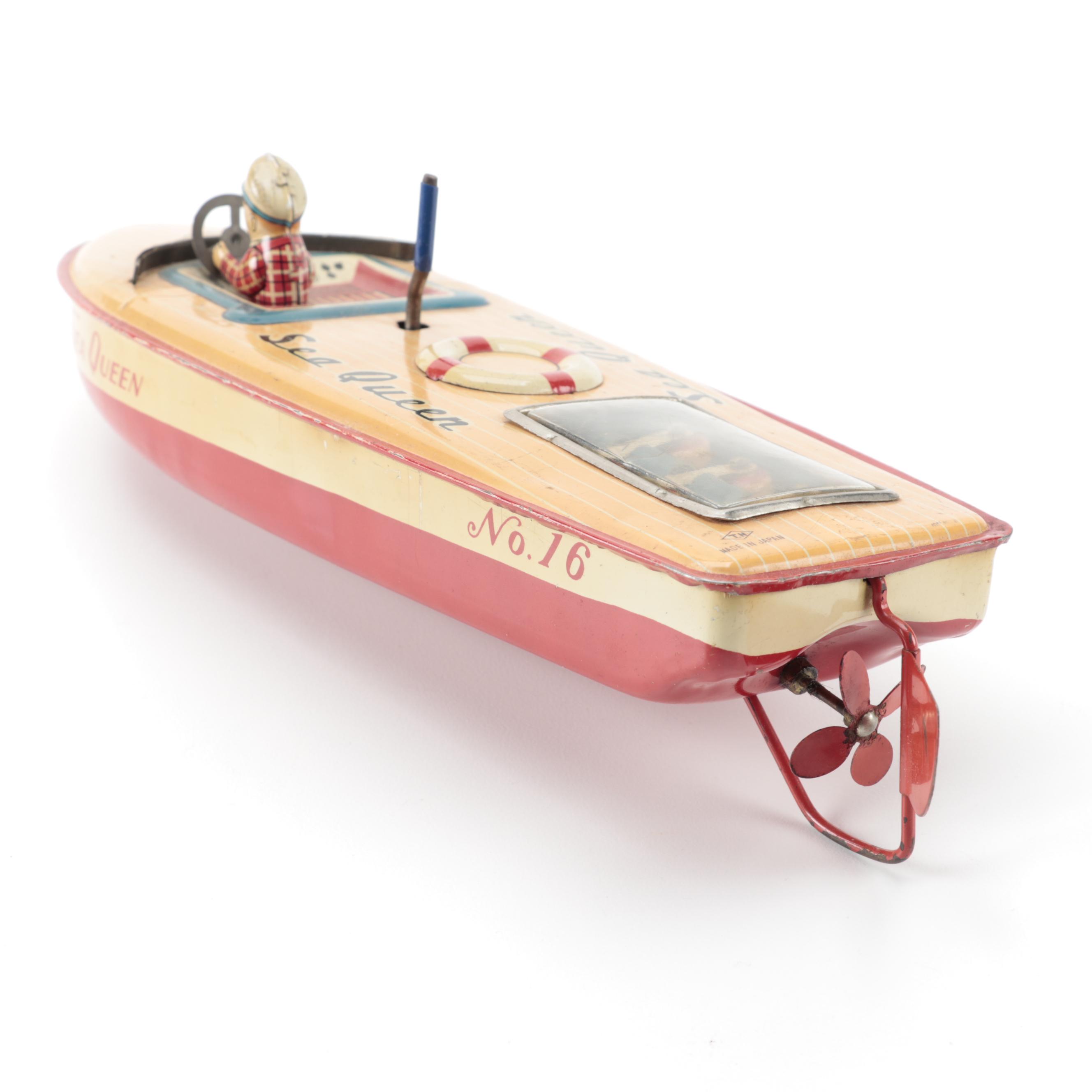 Nomura "Sea Queen" Tin Litho Wind-Up Boat, Japan