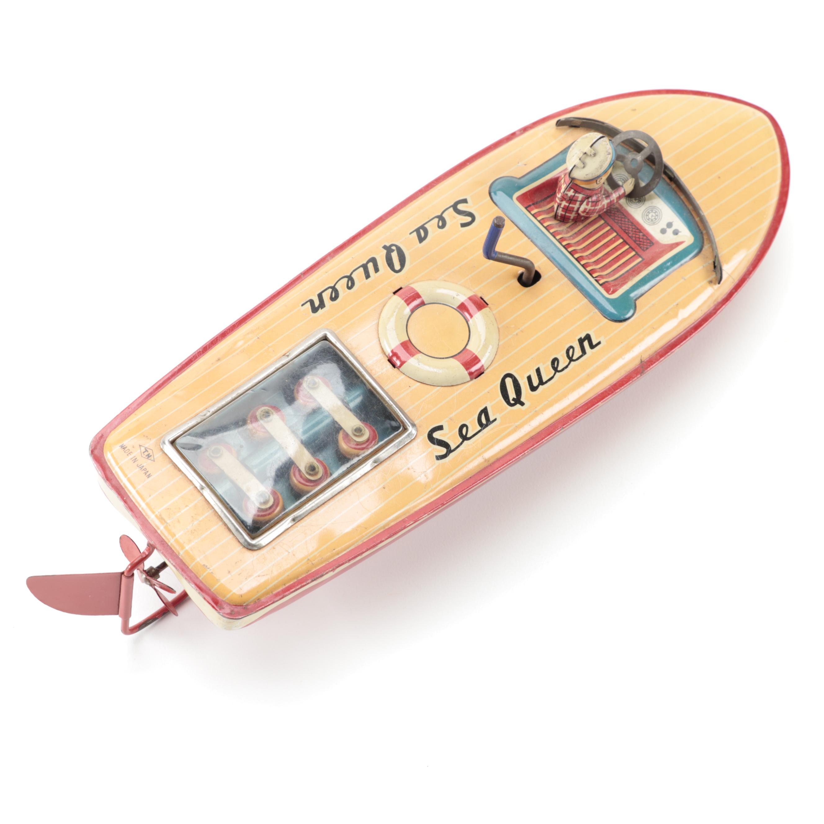 Nomura "Sea Queen" Tin Litho Wind-Up Boat, Japan