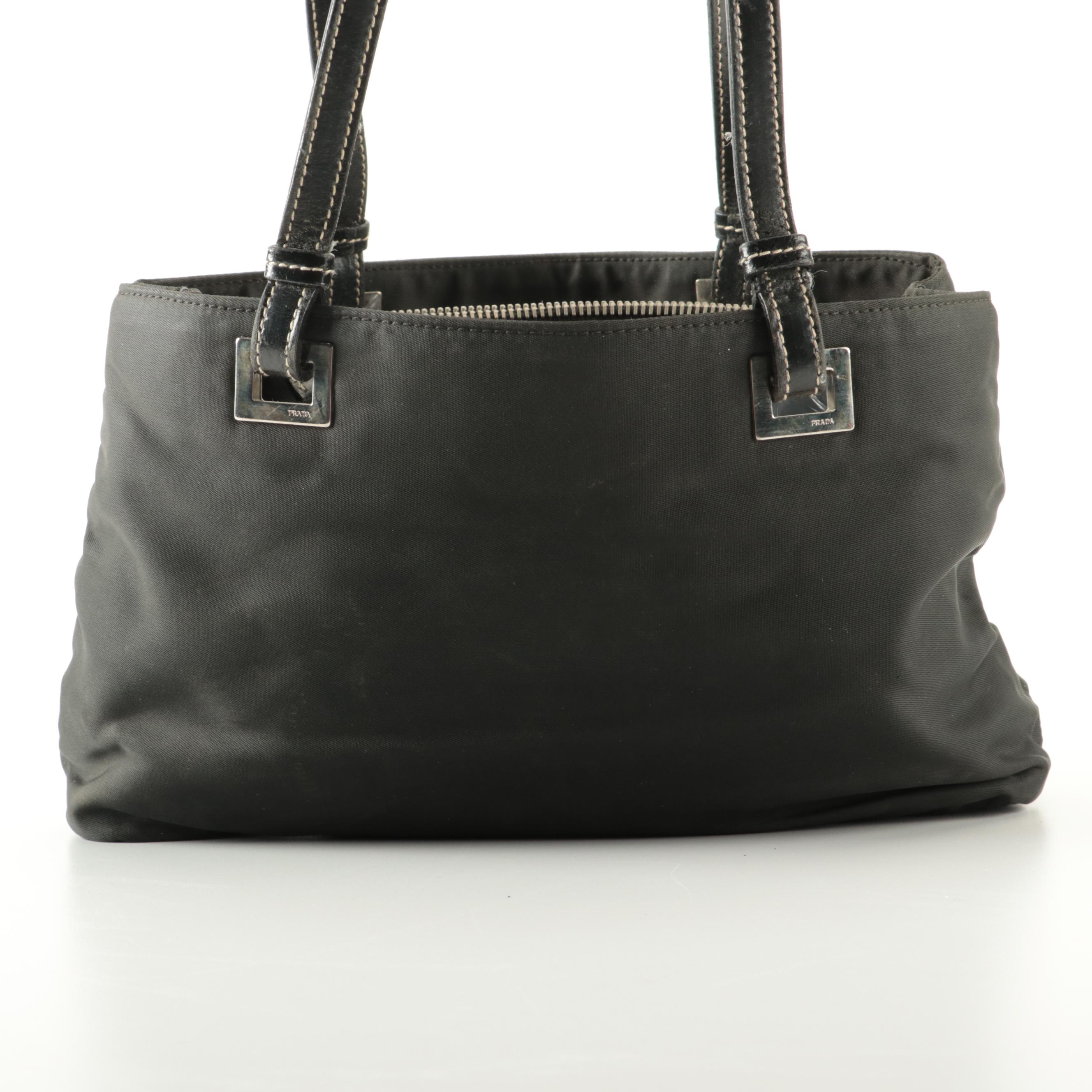Prada Small Handbag in Black Tessuto Nylon and Leather with Contrast Stitching