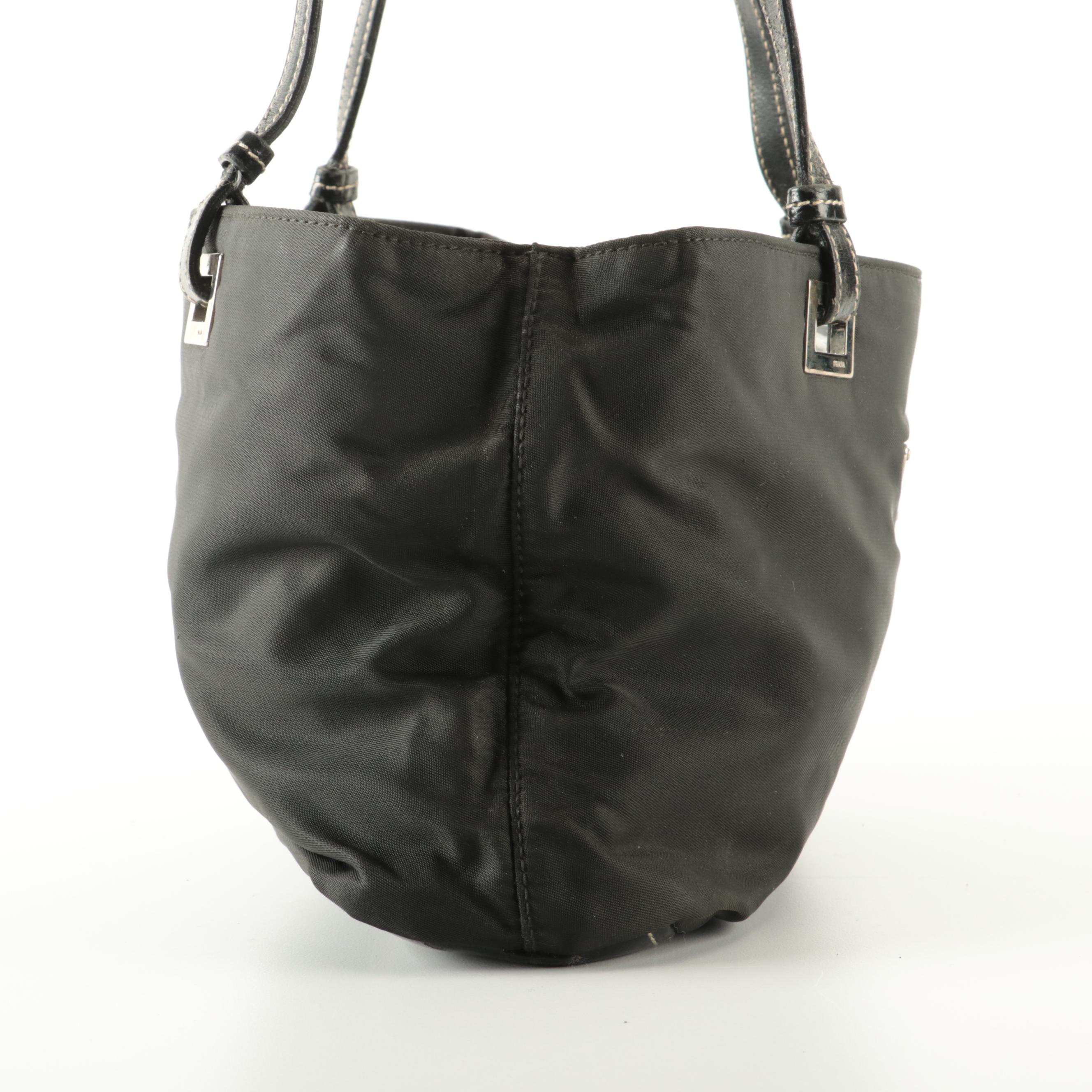 Prada Small Handbag in Black Tessuto Nylon and Leather with Contrast Stitching