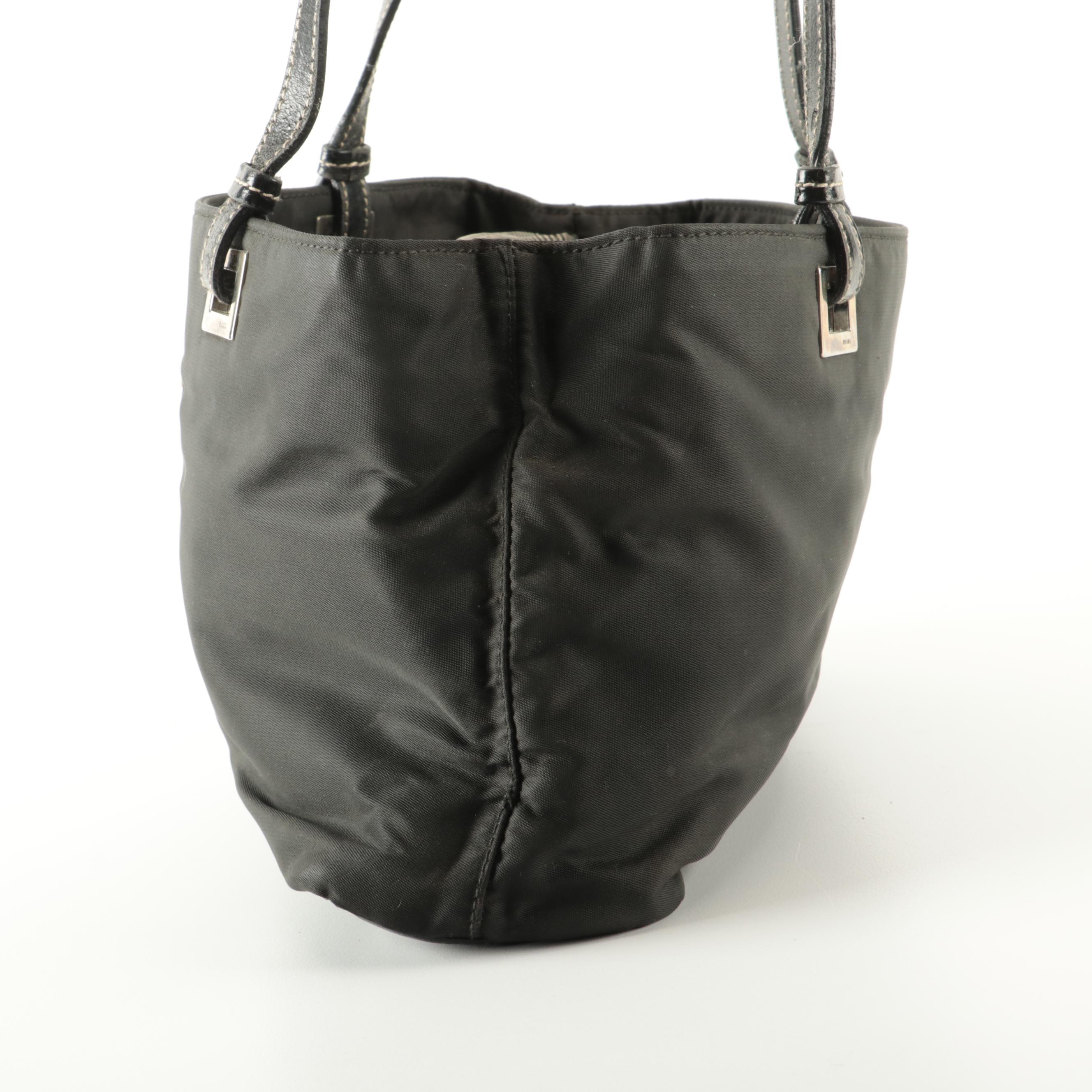 Prada Small Handbag in Black Tessuto Nylon and Leather with Contrast Stitching