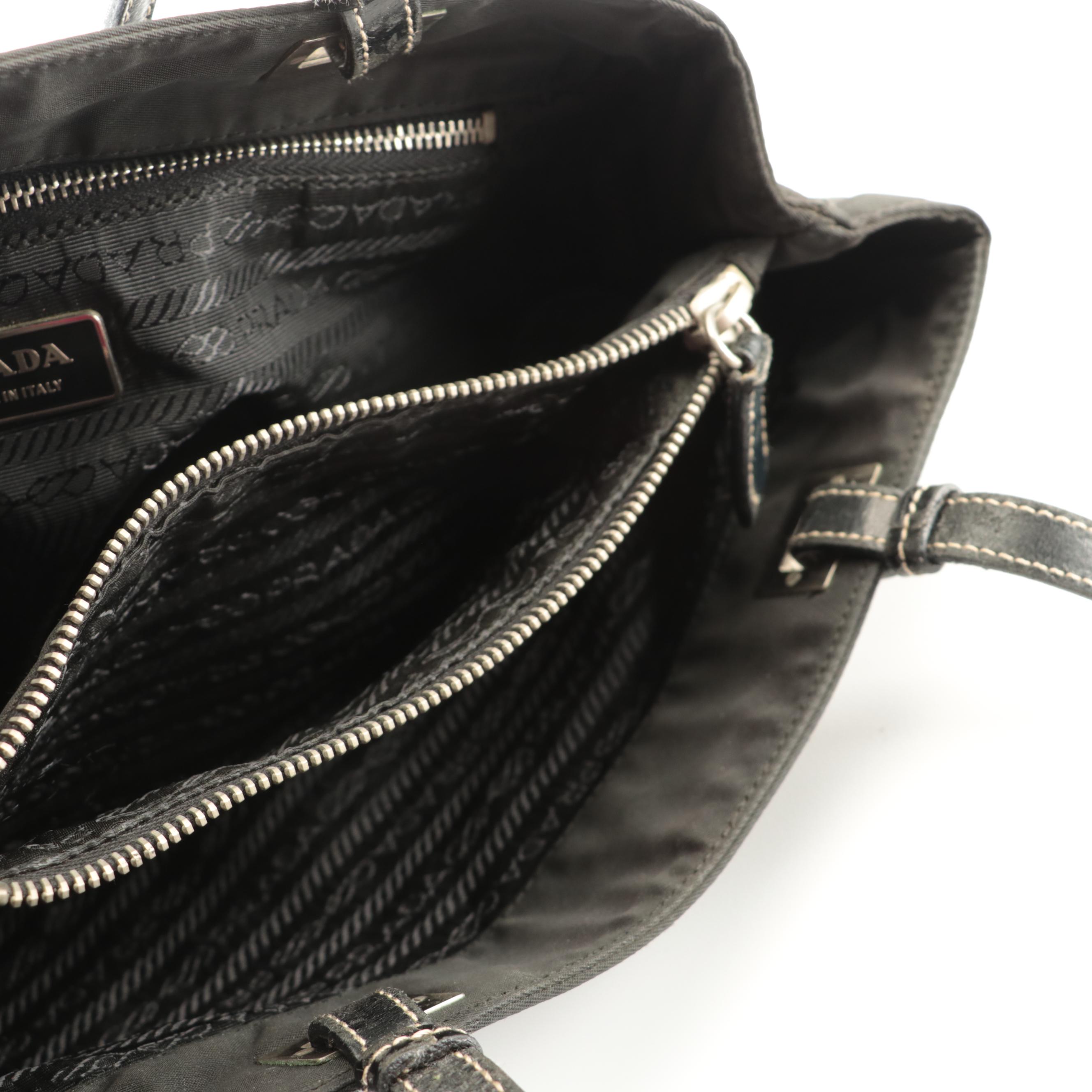 Prada Small Handbag in Black Tessuto Nylon and Leather with Contrast Stitching