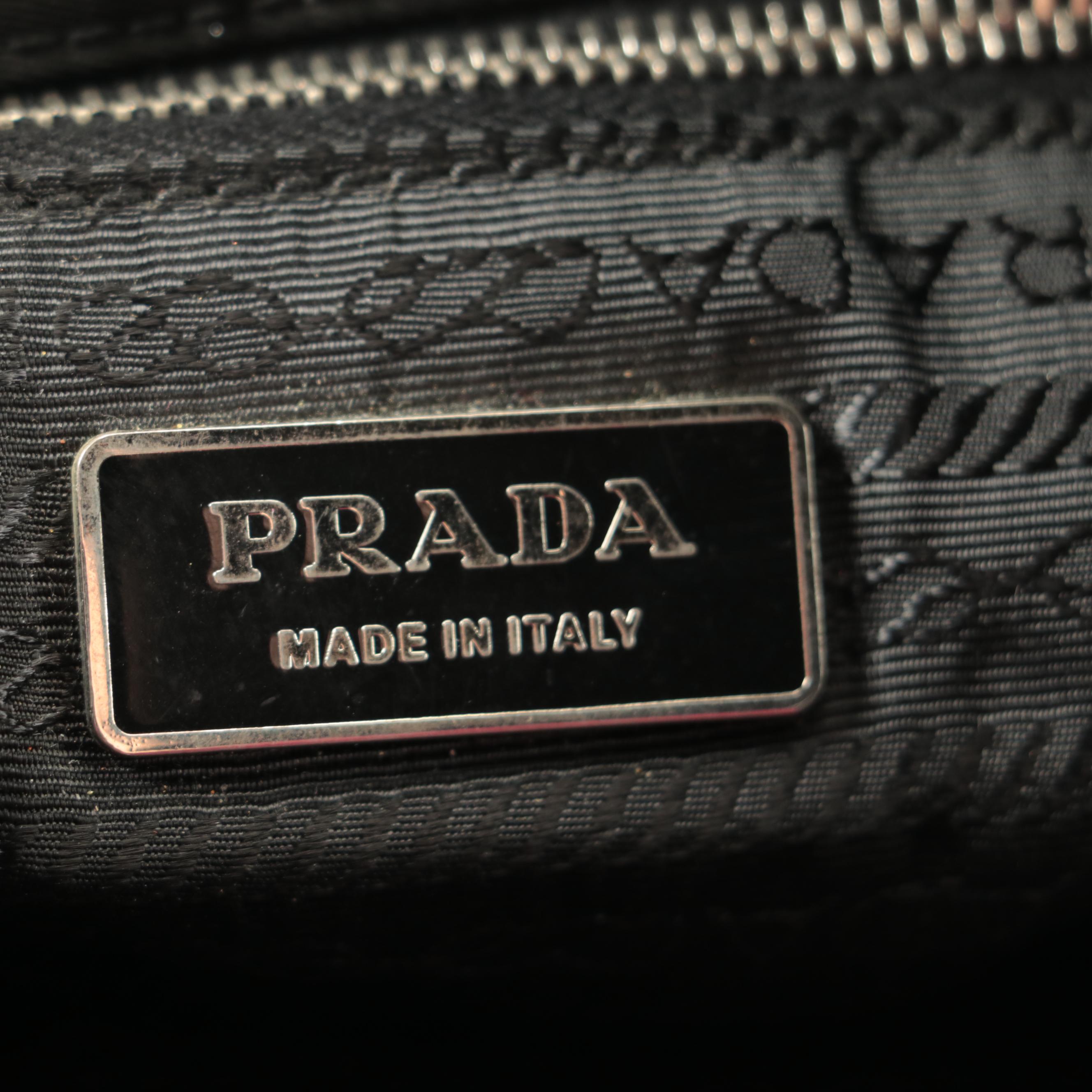 Prada Small Handbag in Black Tessuto Nylon and Leather with Contrast Stitching