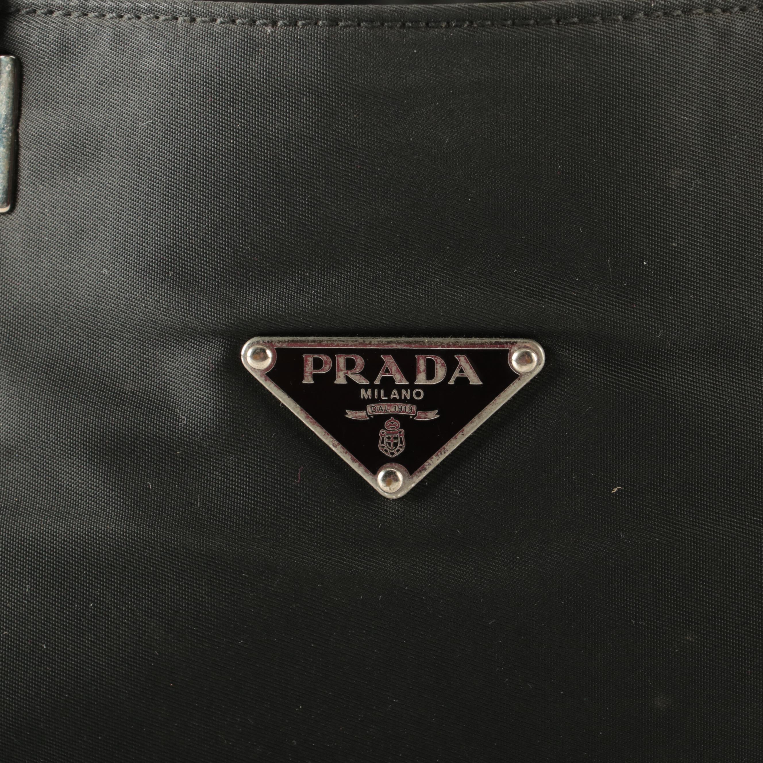 Prada Small Handbag in Black Tessuto Nylon and Leather with Contrast Stitching