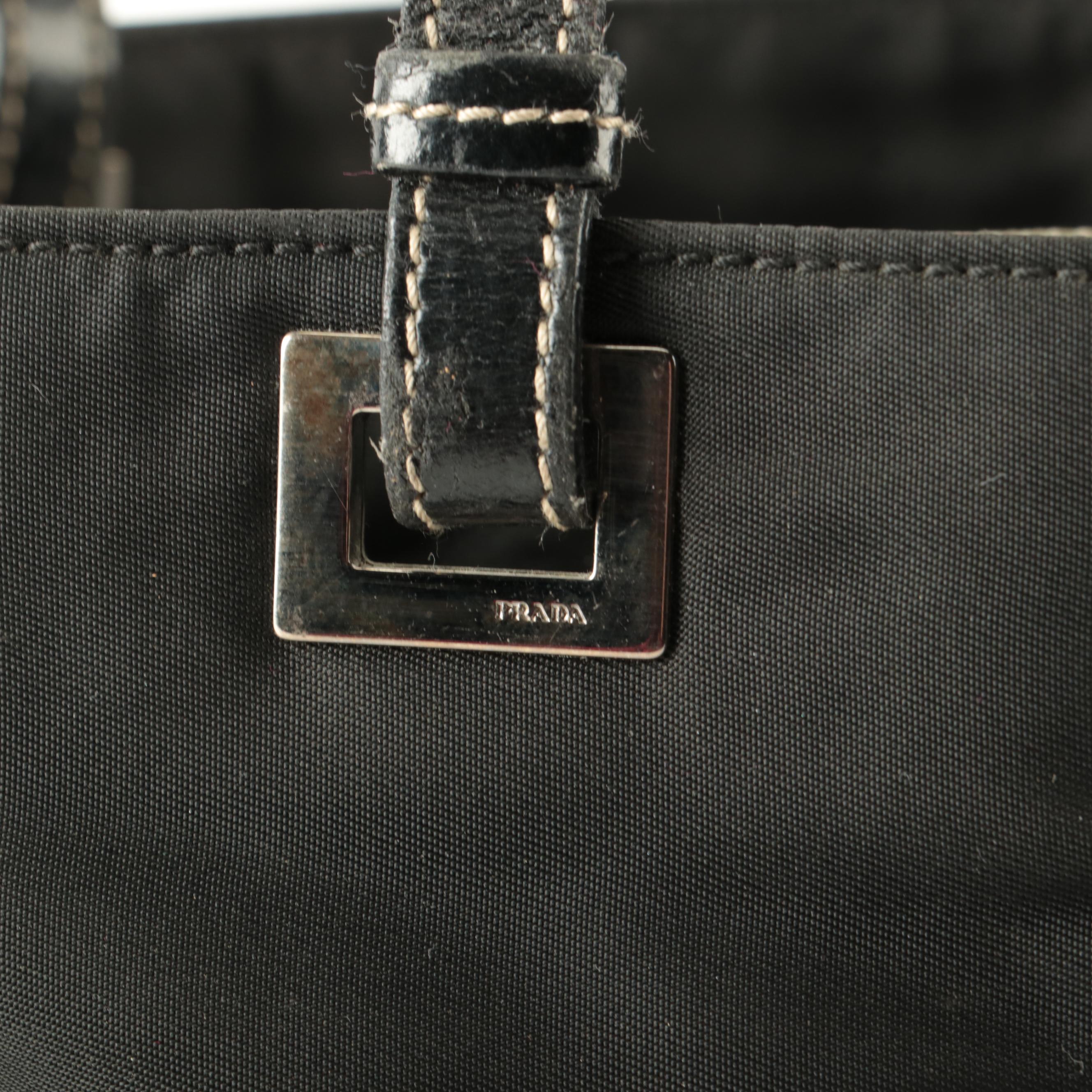 Prada Small Handbag in Black Tessuto Nylon and Leather with Contrast Stitching