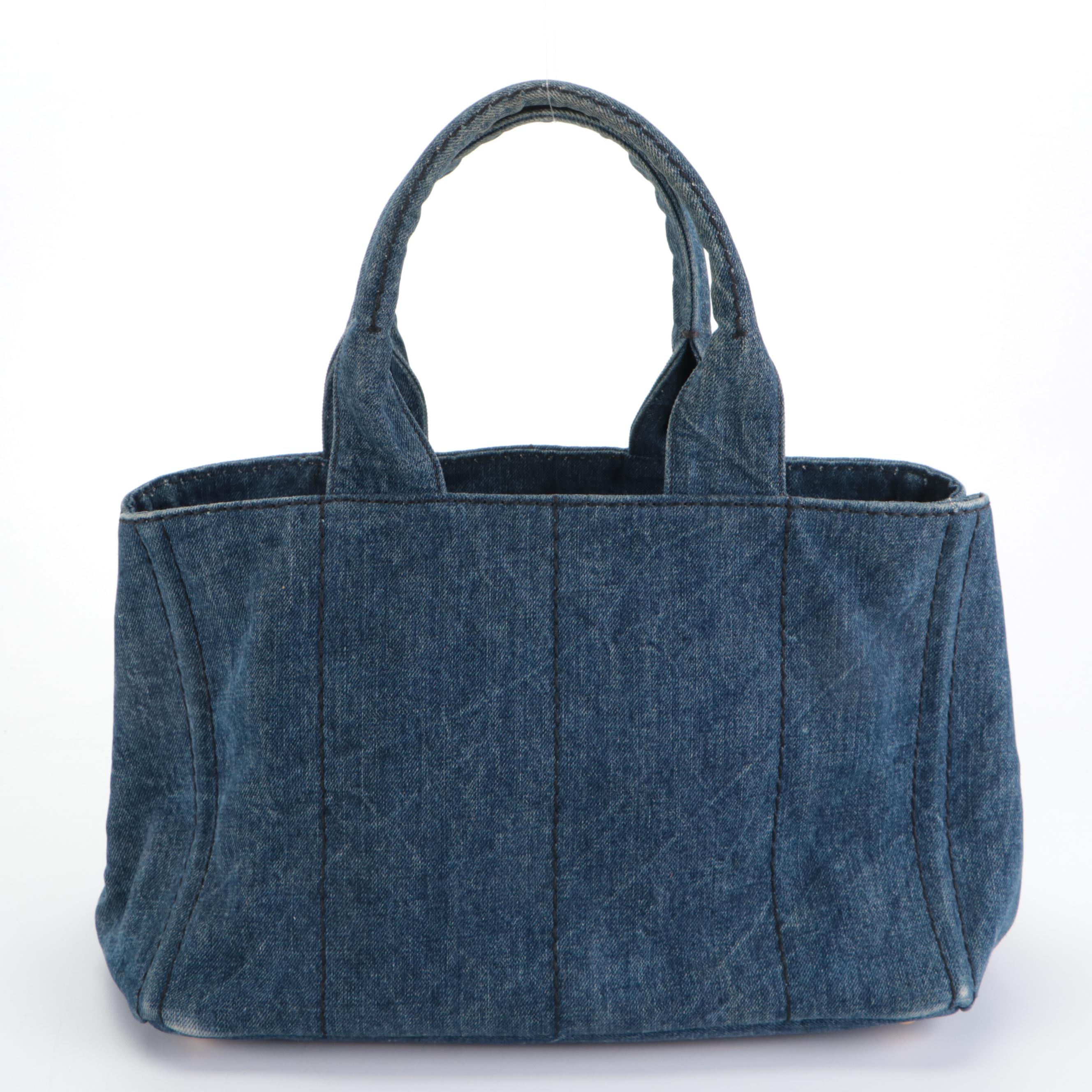 Prada Silkscreen Logo Tote Bag in Blue Denim