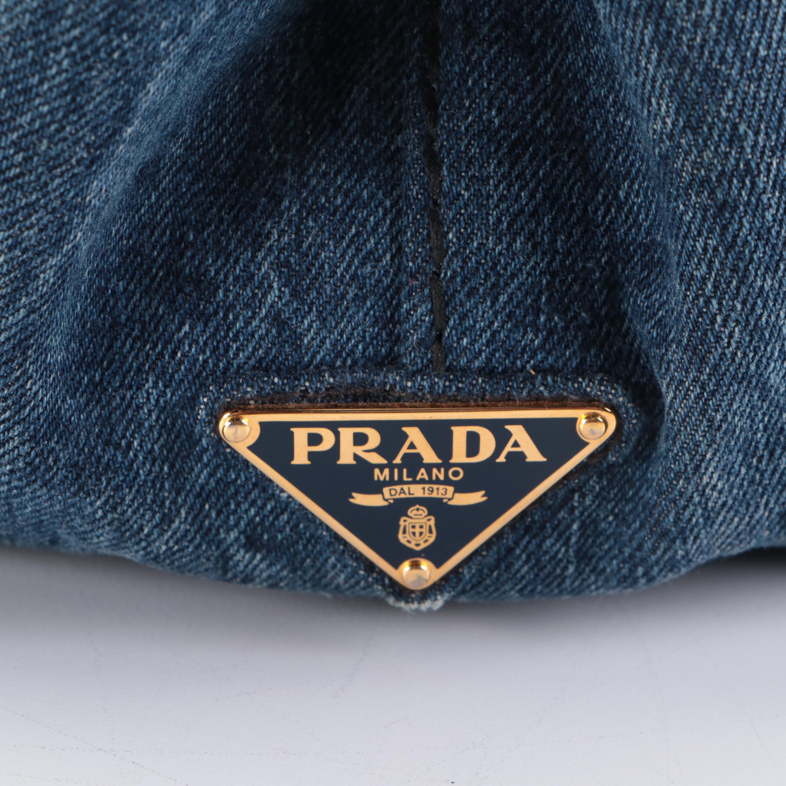 Prada Silkscreen Logo Tote Bag in Blue Denim