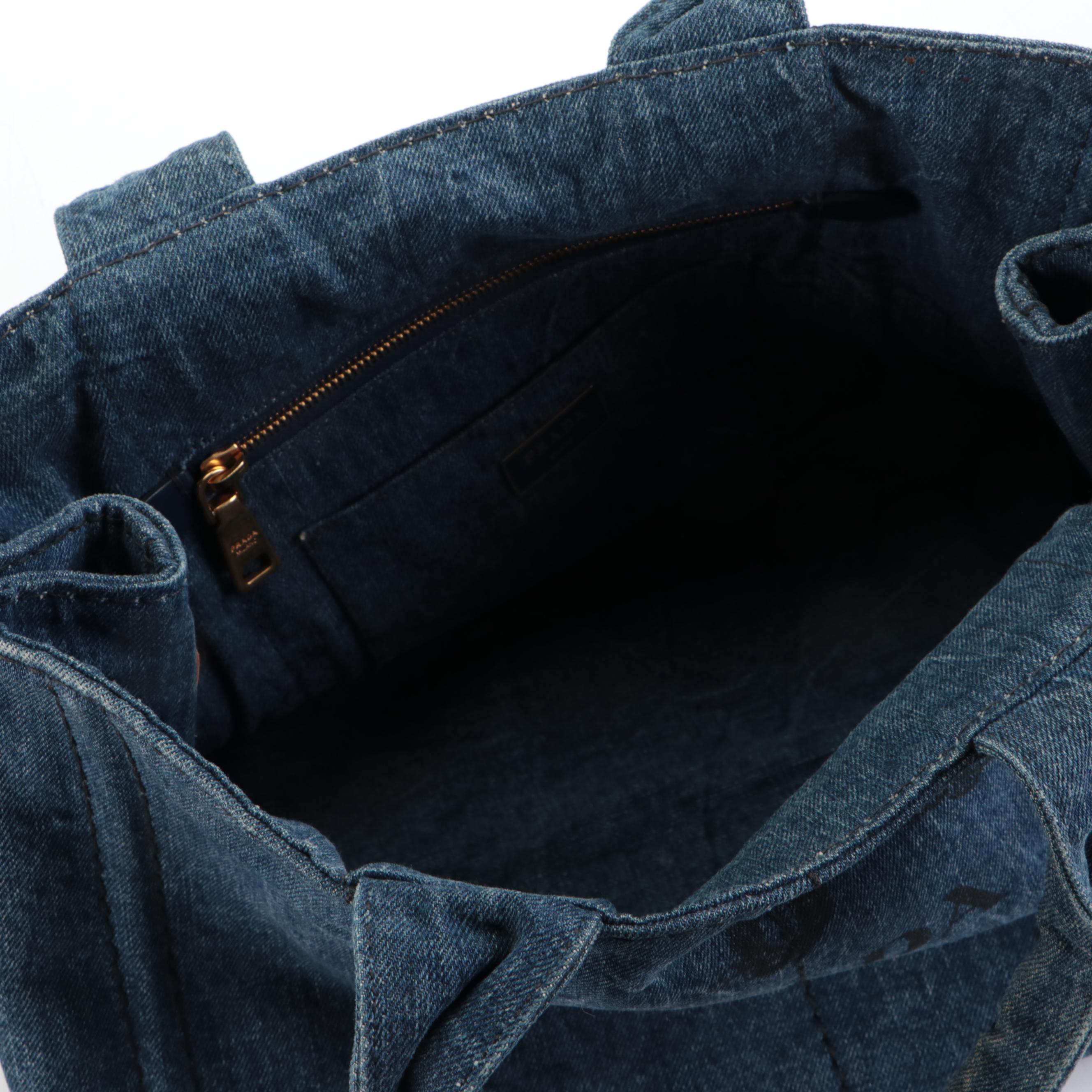 Prada Silkscreen Logo Tote Bag in Blue Denim