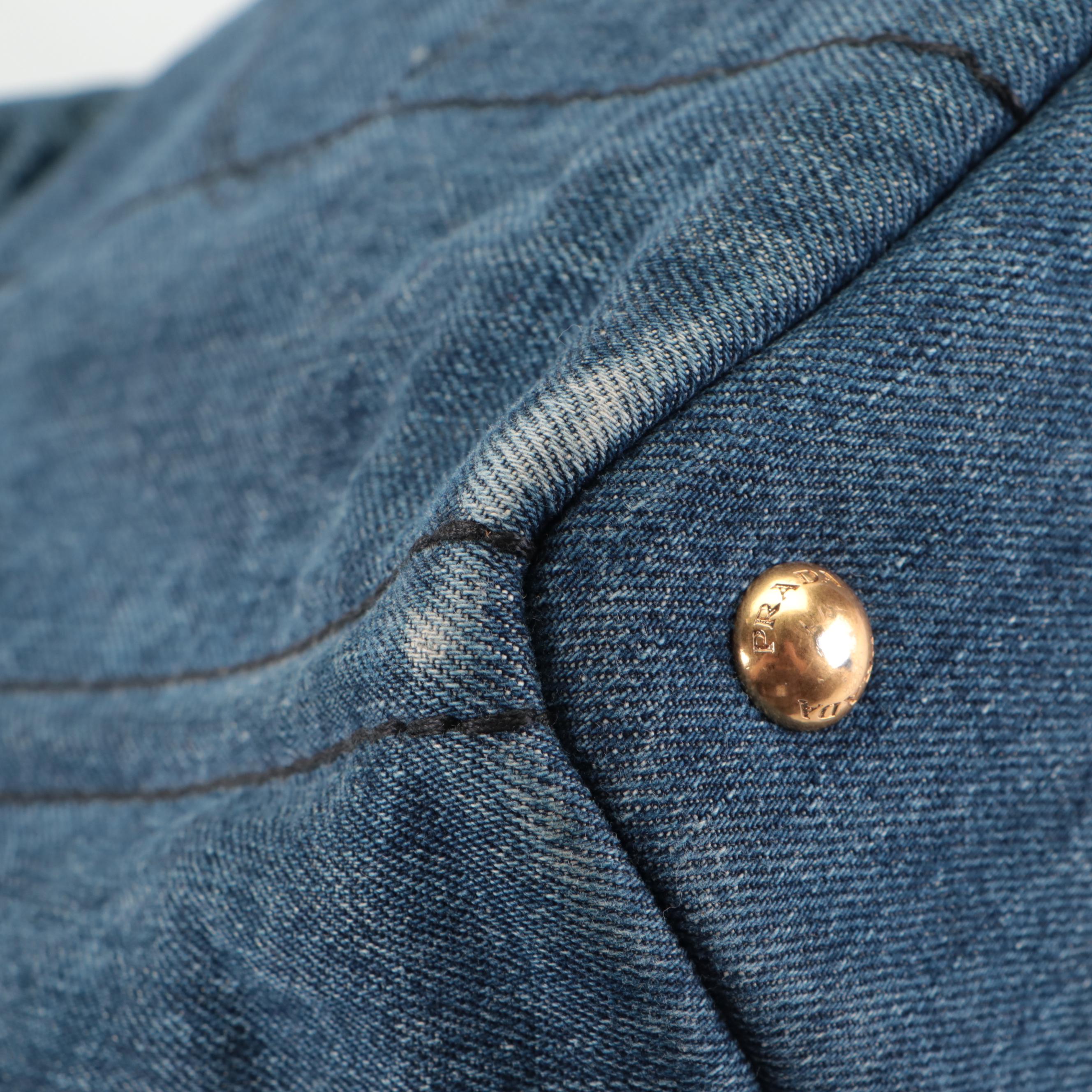 Prada Silkscreen Logo Tote Bag in Blue Denim