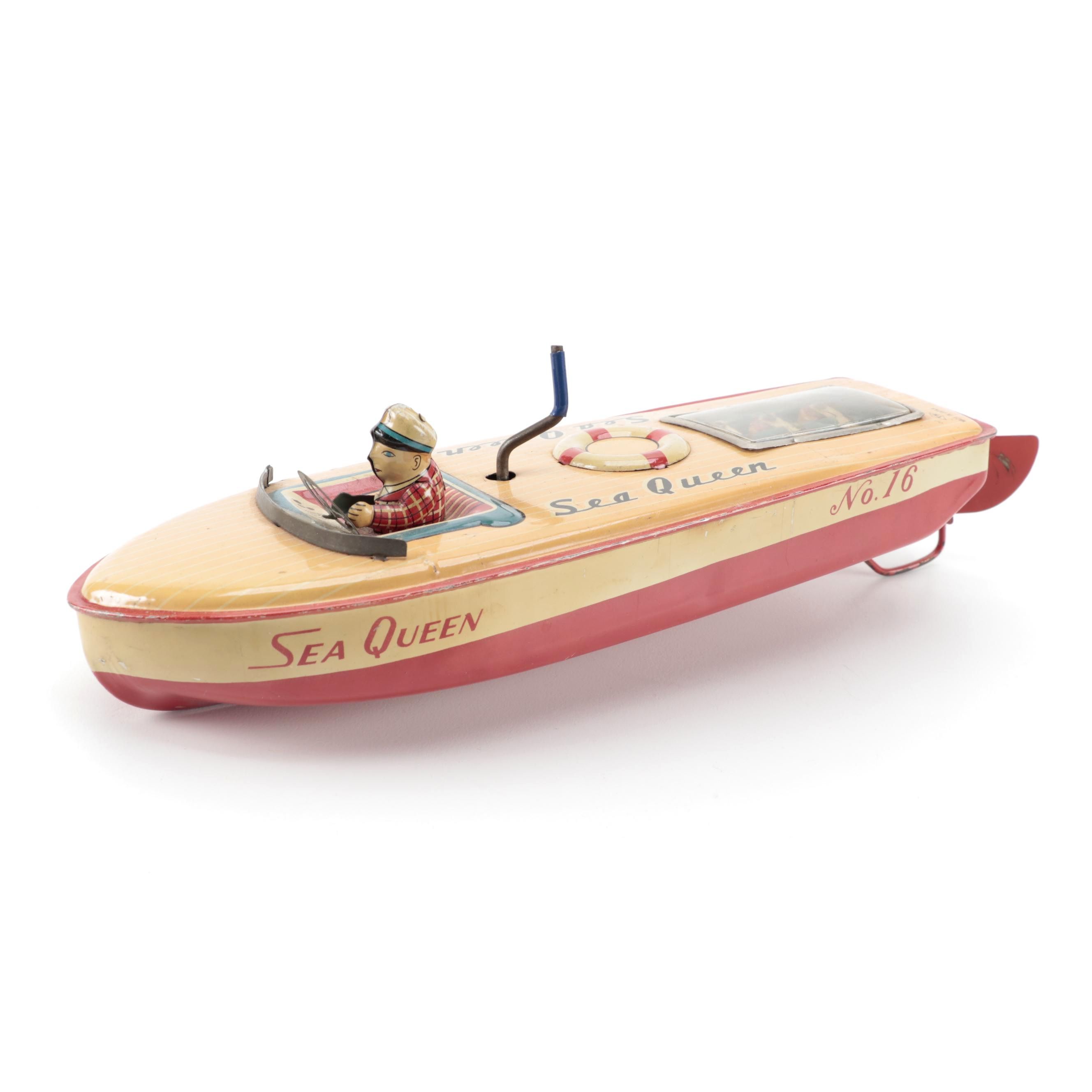 Nomura "Sea Queen" Tin Litho Wind-Up Boat, Japan