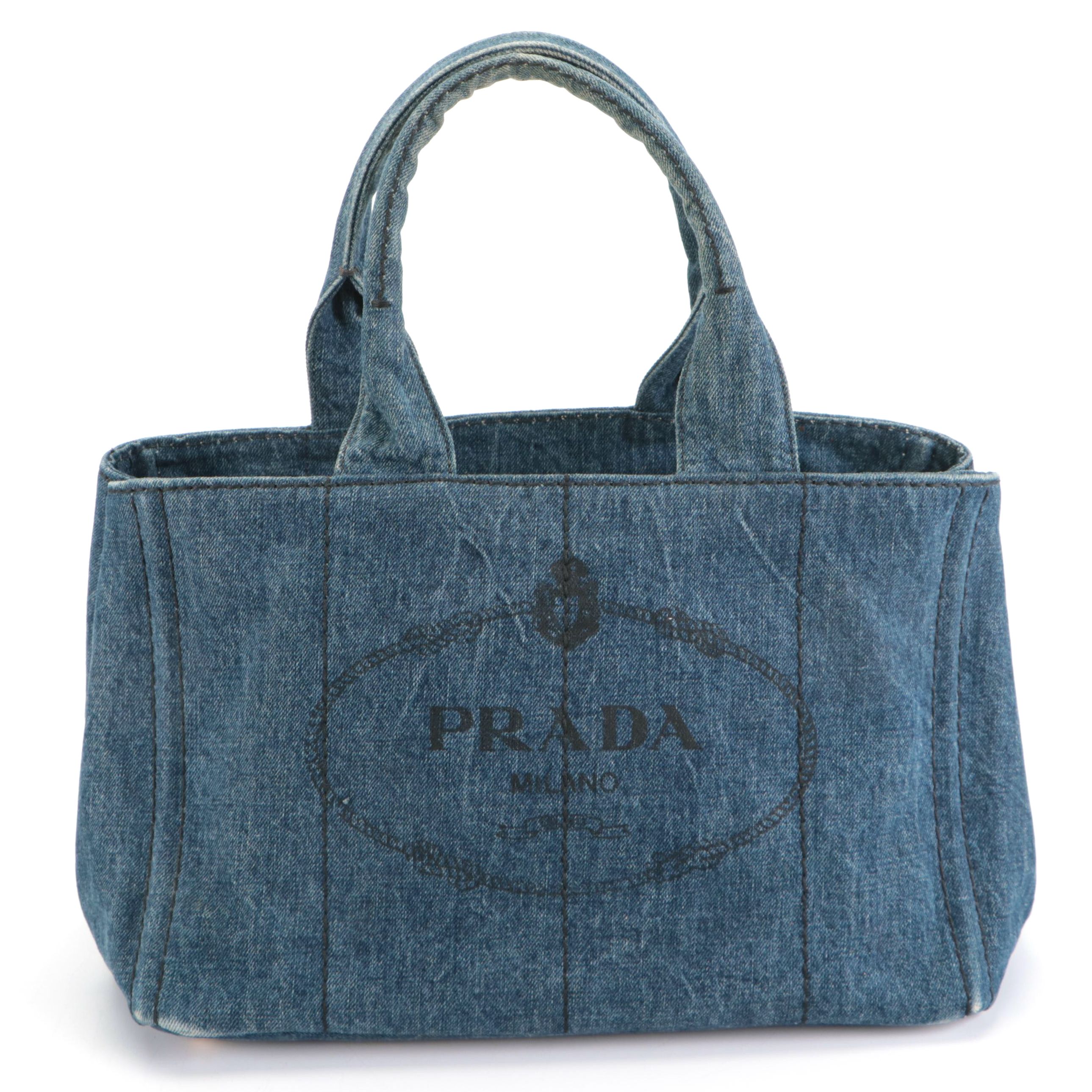 Prada Silkscreen Logo Tote Bag in Blue Denim