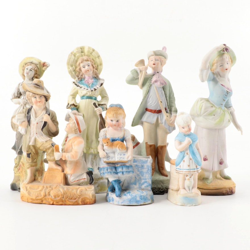 German  and Other Bisque Figurines and Toothpick Holders, Early-Mid 20th Century