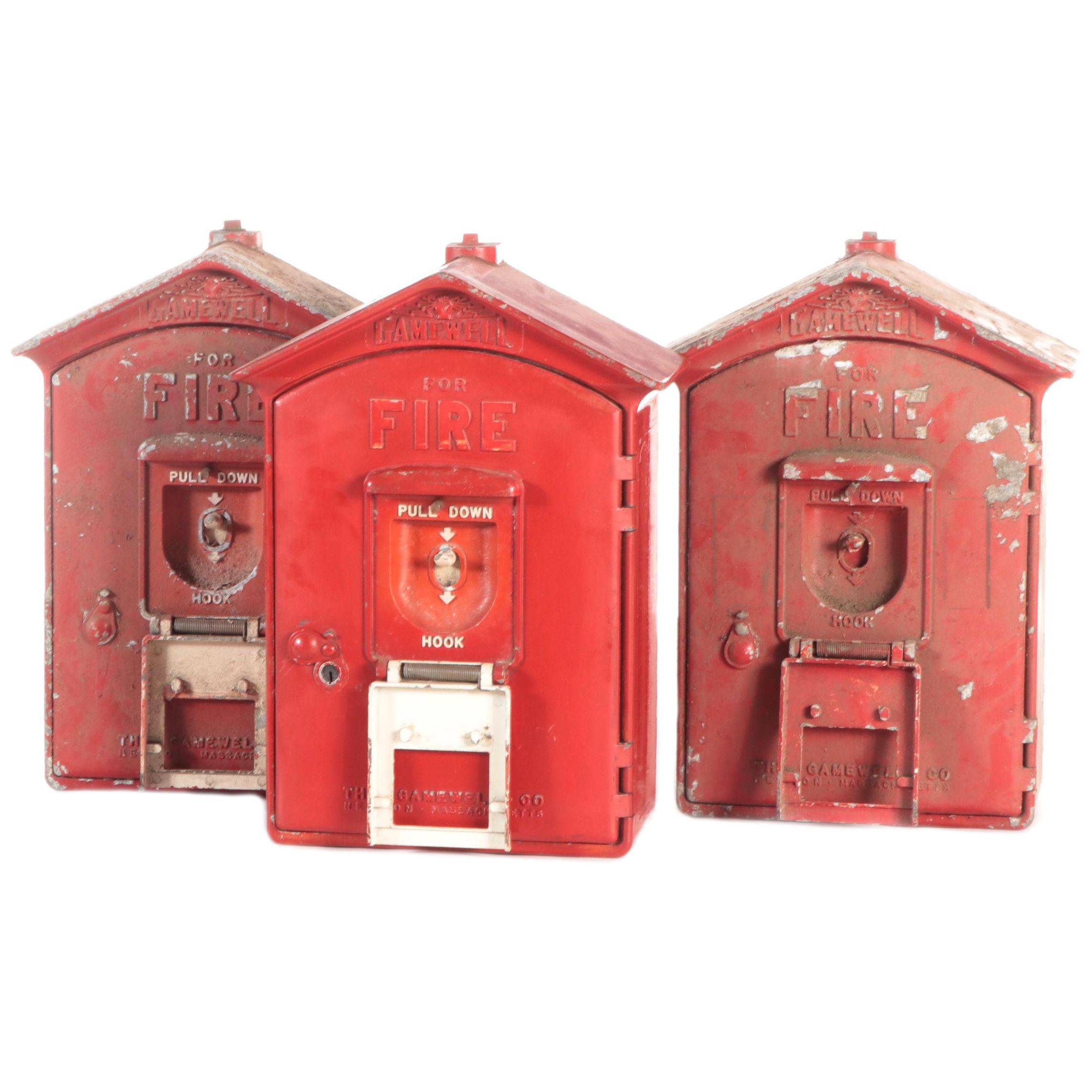 Gamewell Cast iron Fire Alarm "Pull Down" Emergency Boxes, Early/Mid 20th C.