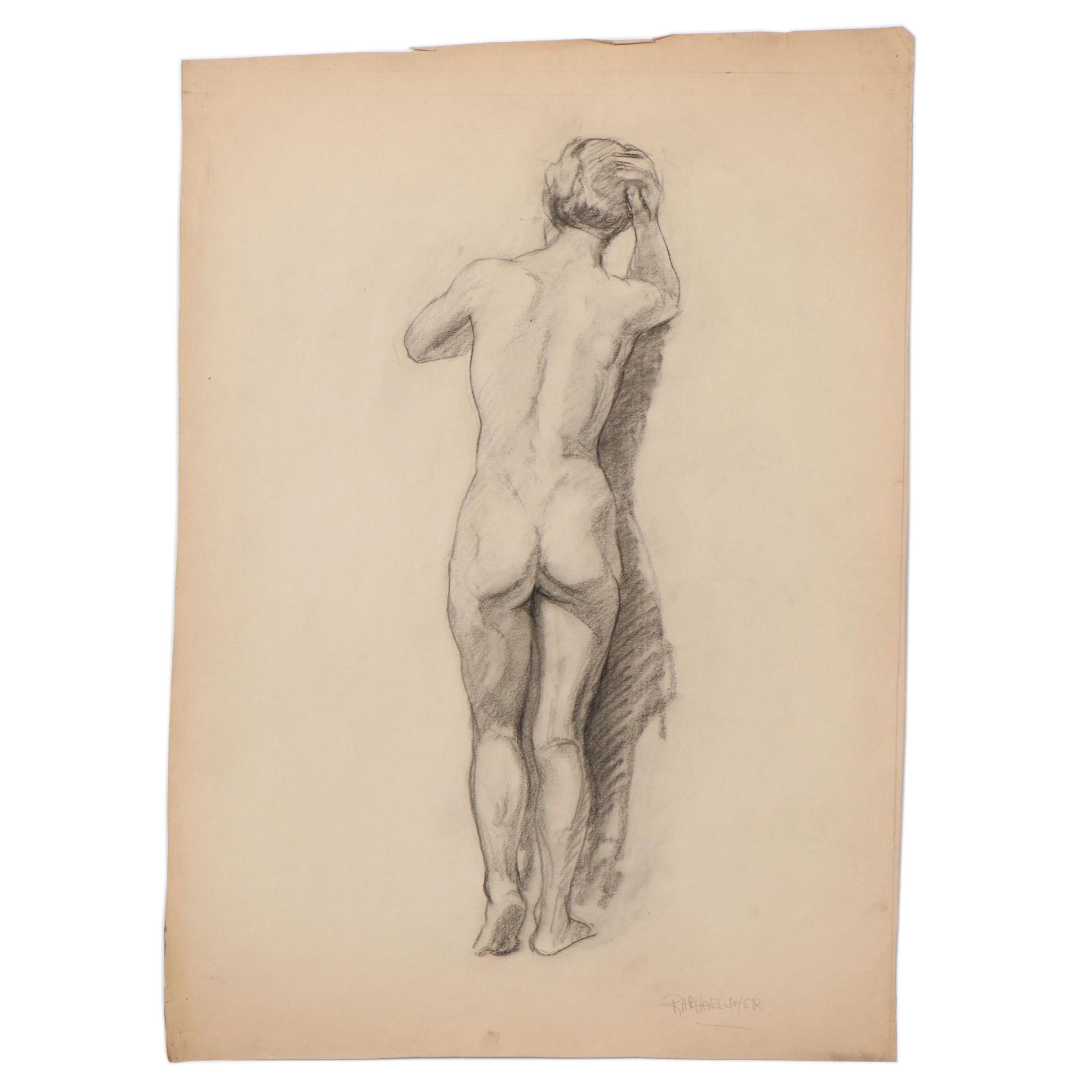 Raphael Soyer Conté Crayon Drawing of Standing Nude