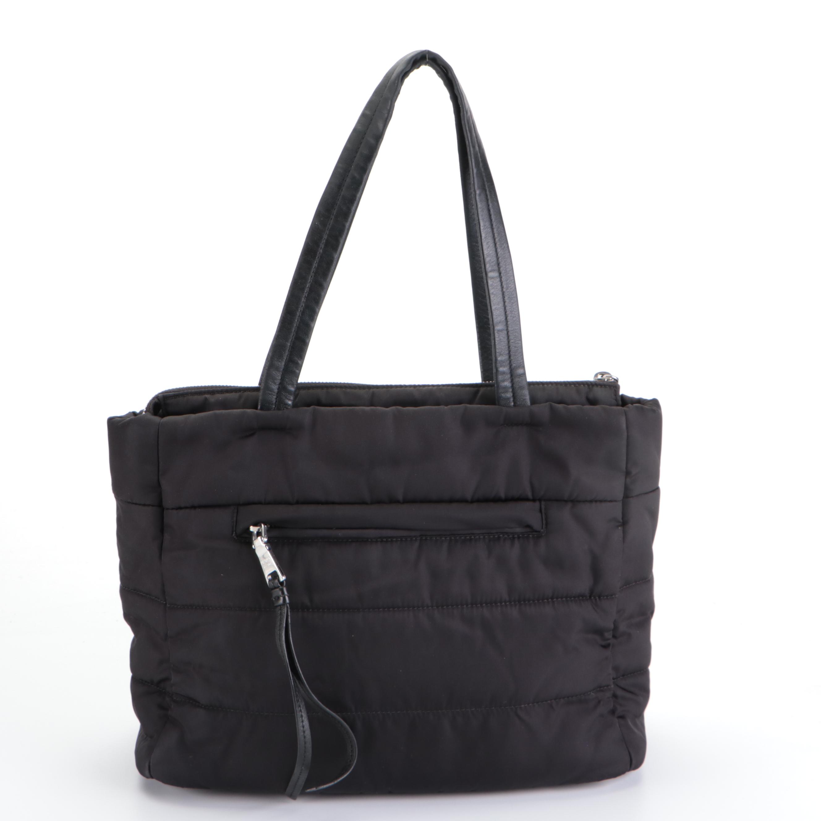 Prada Front-Pocket Shoulder Bag in Black Tessuto Nylon and Leather