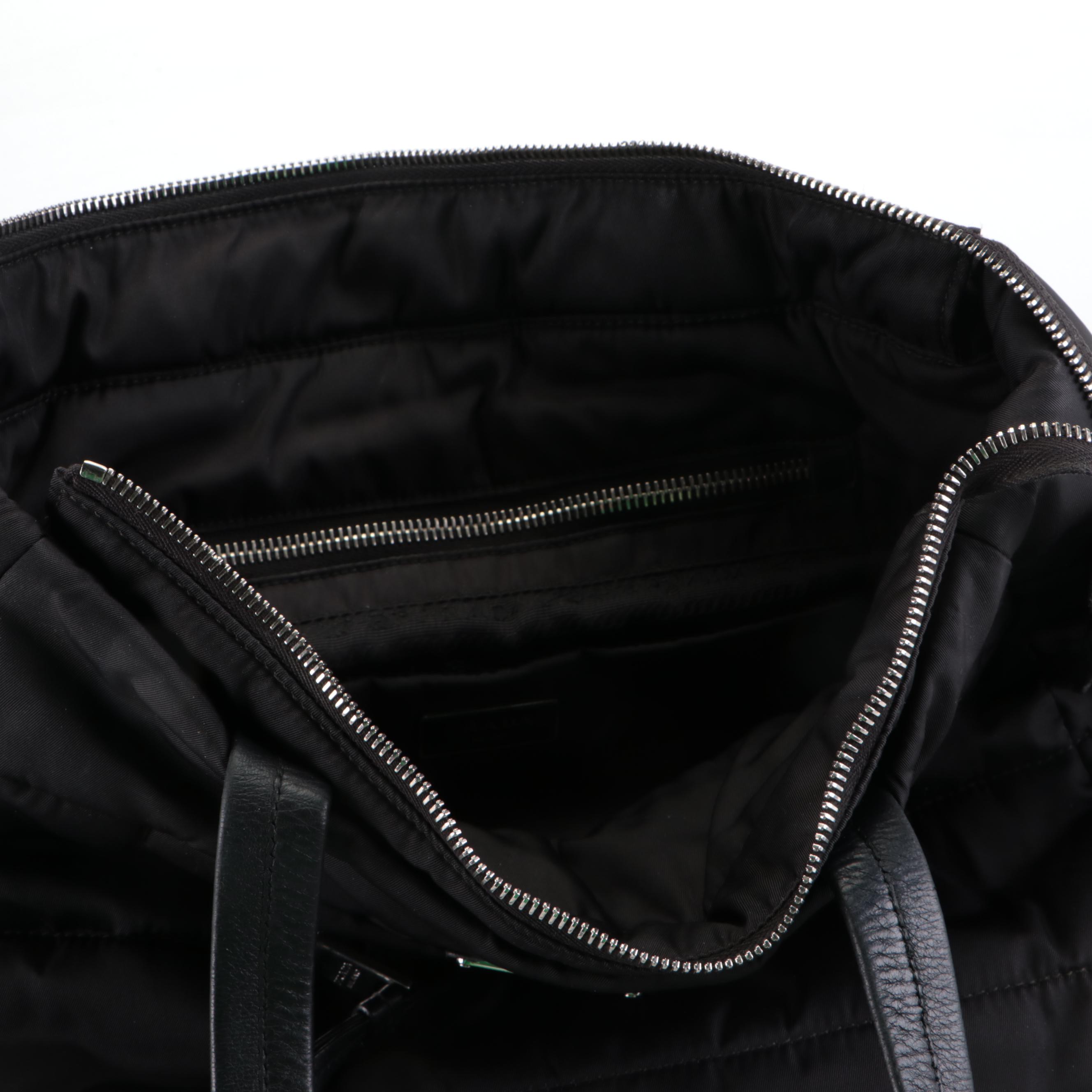 Prada Front-Pocket Shoulder Bag in Black Tessuto Nylon and Leather