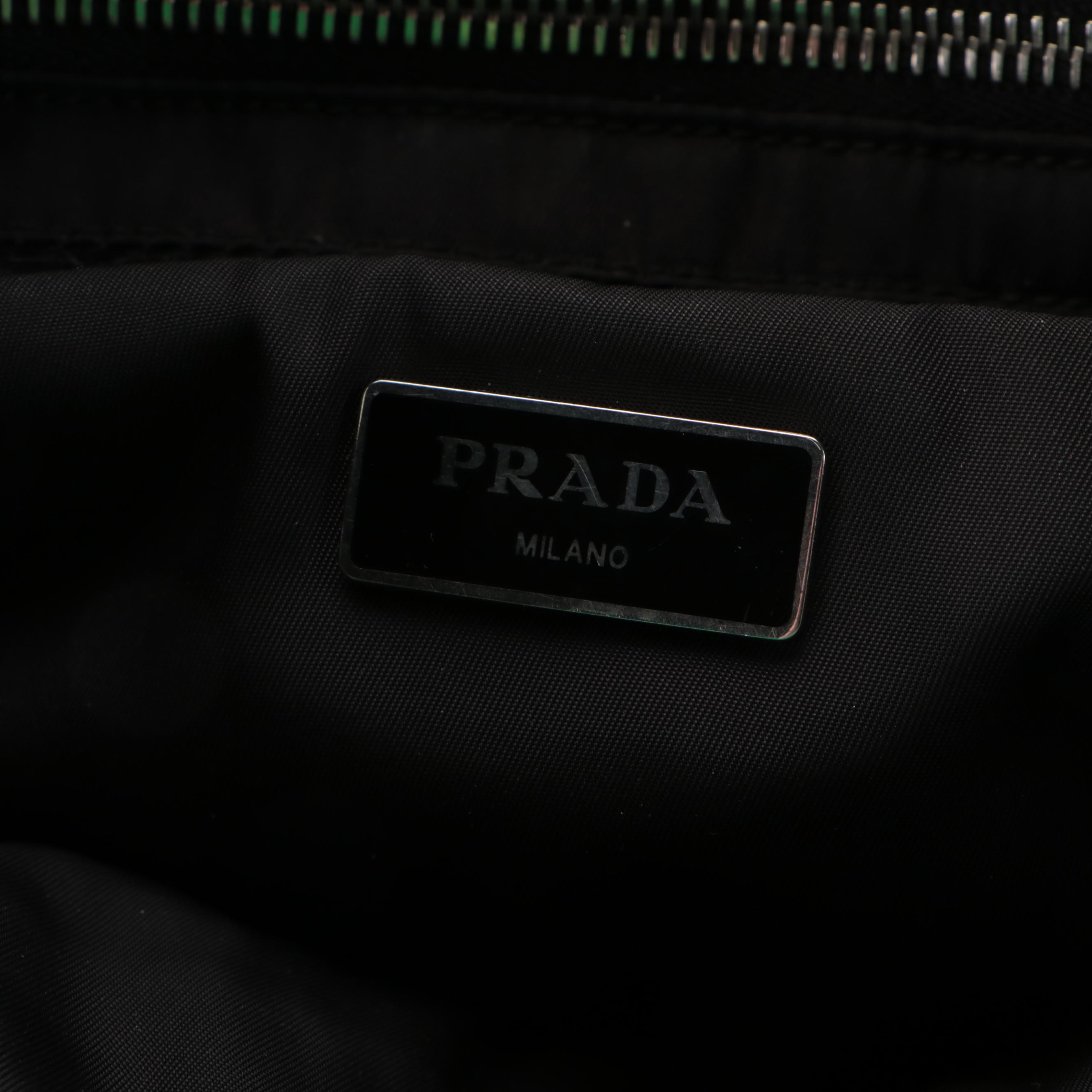 Prada Front-Pocket Shoulder Bag in Black Tessuto Nylon and Leather
