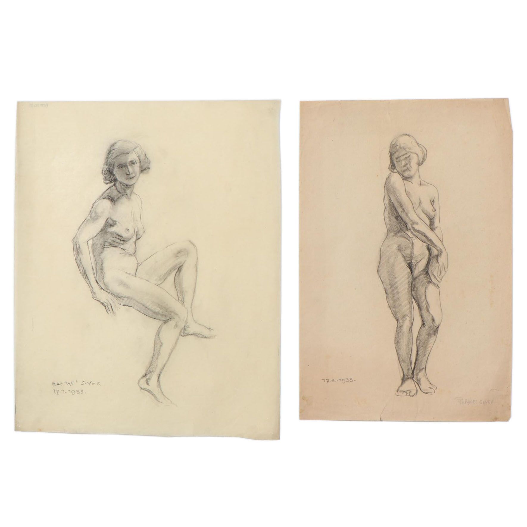 Raphael Soyer Conté Crayon Drawings of Standing Nude, 1933