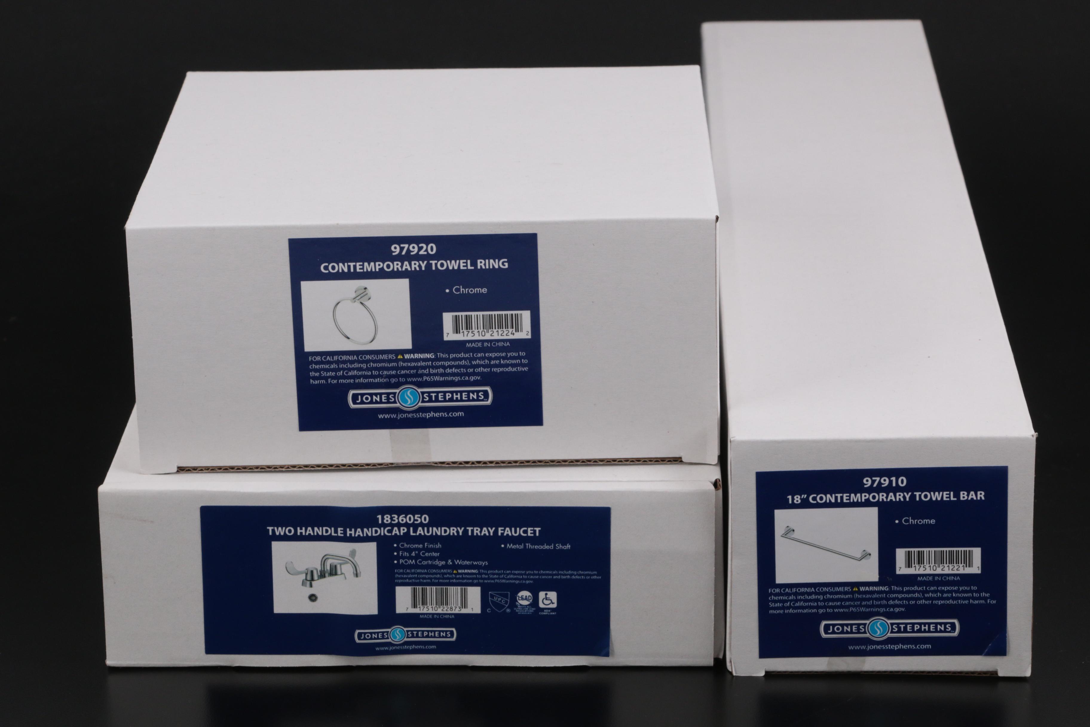 Chrome Towel Ring, 18" Towel Bar, Two-Handle Handicap Laundry Tray Faucet