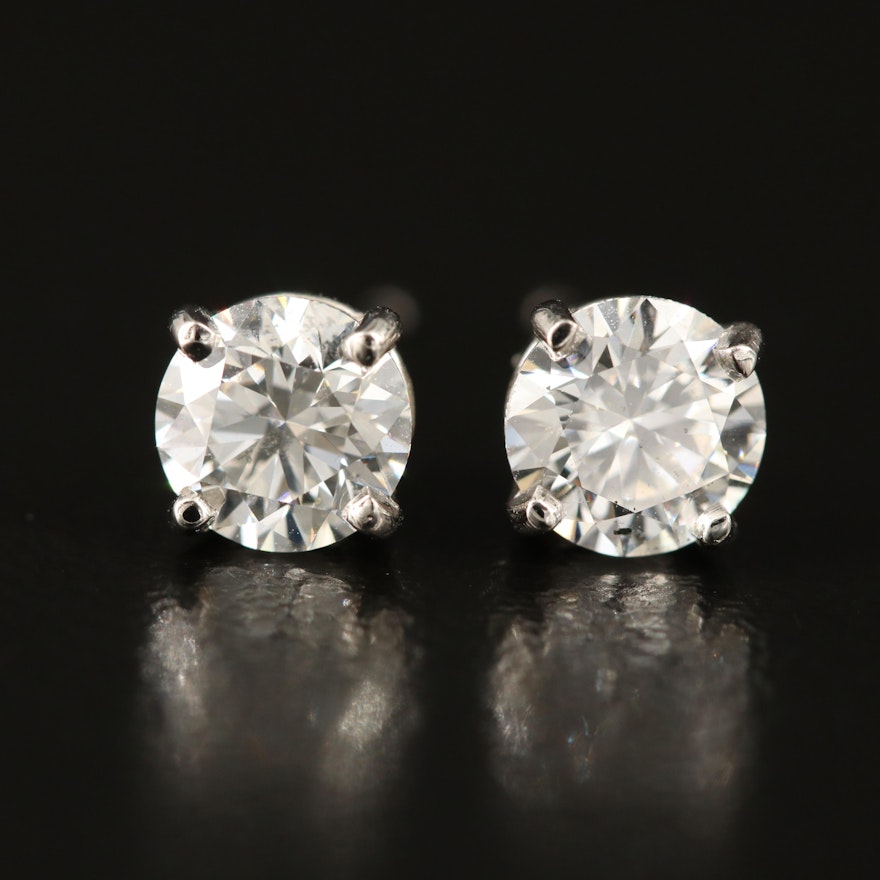 Platinum 1.00 CTW Diamond Stud Earrings with IGI Reports