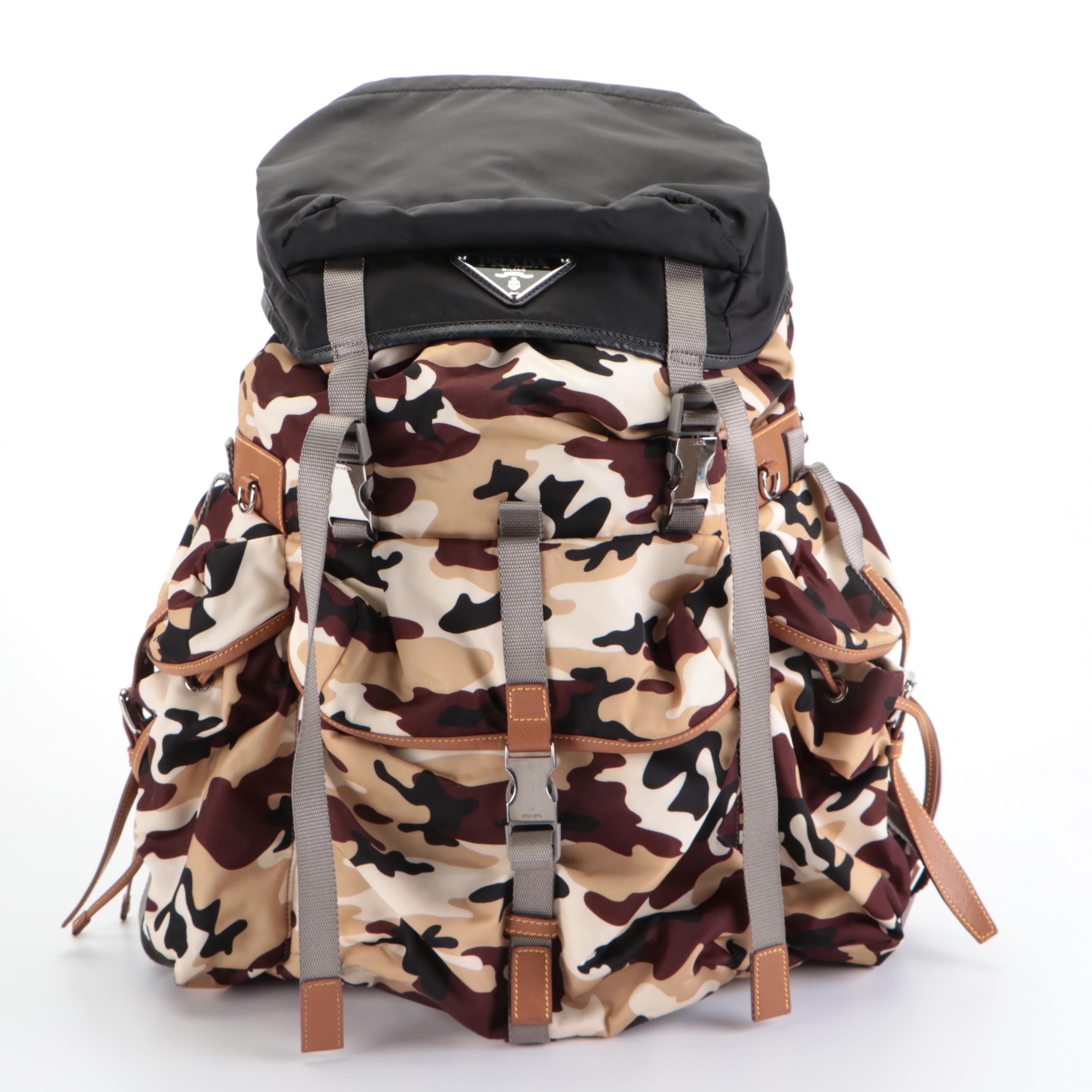 Prada Side-Pocket Rucksack Backpack in Nylon Tessuto and Saffiano Leather