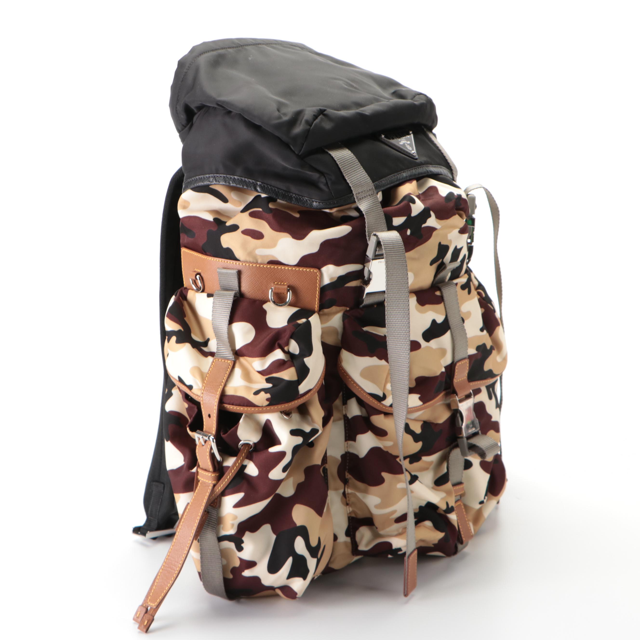 Prada Side-Pocket Rucksack Backpack in Nylon Tessuto and Saffiano Leather