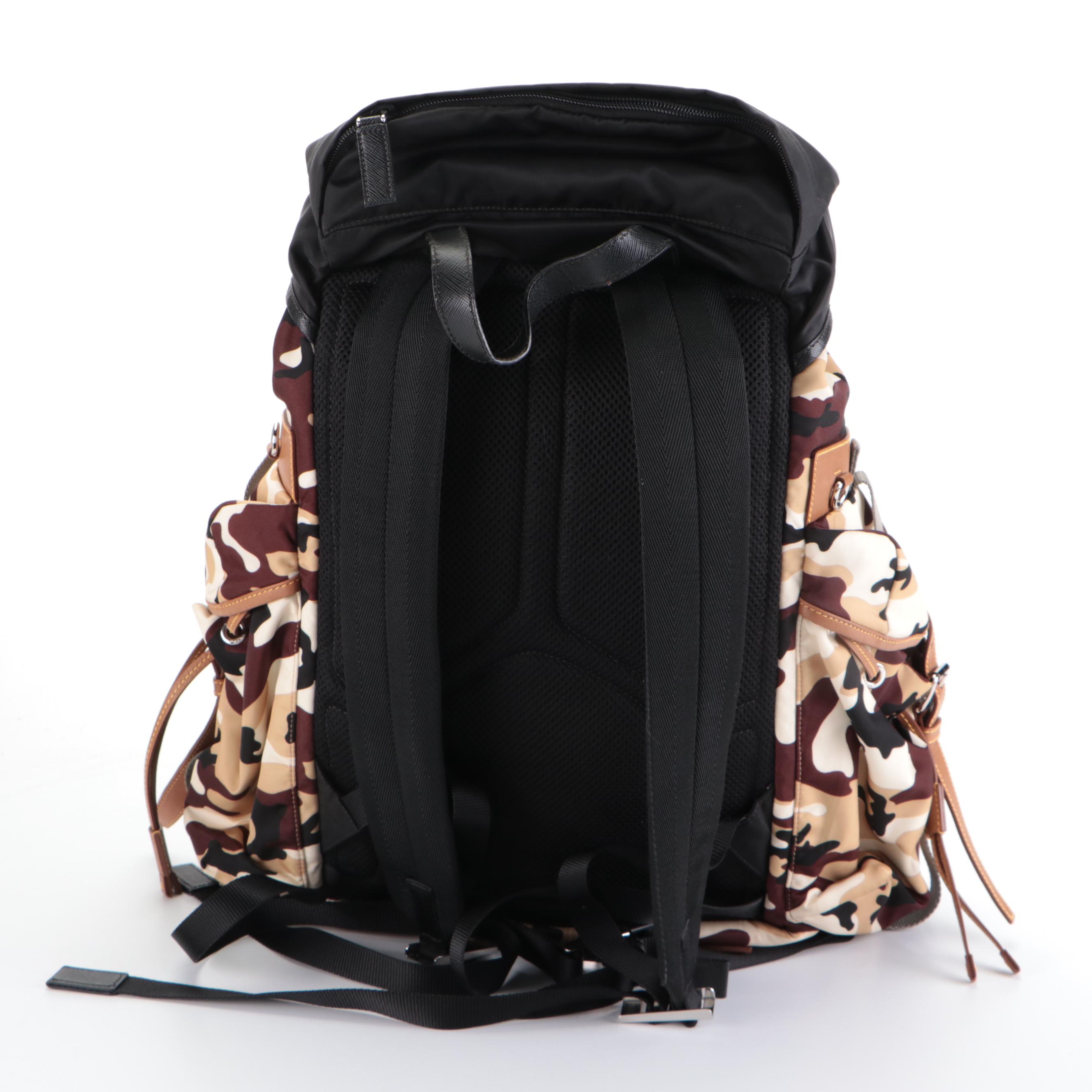 Prada Side-Pocket Rucksack Backpack in Nylon Tessuto and Saffiano Leather