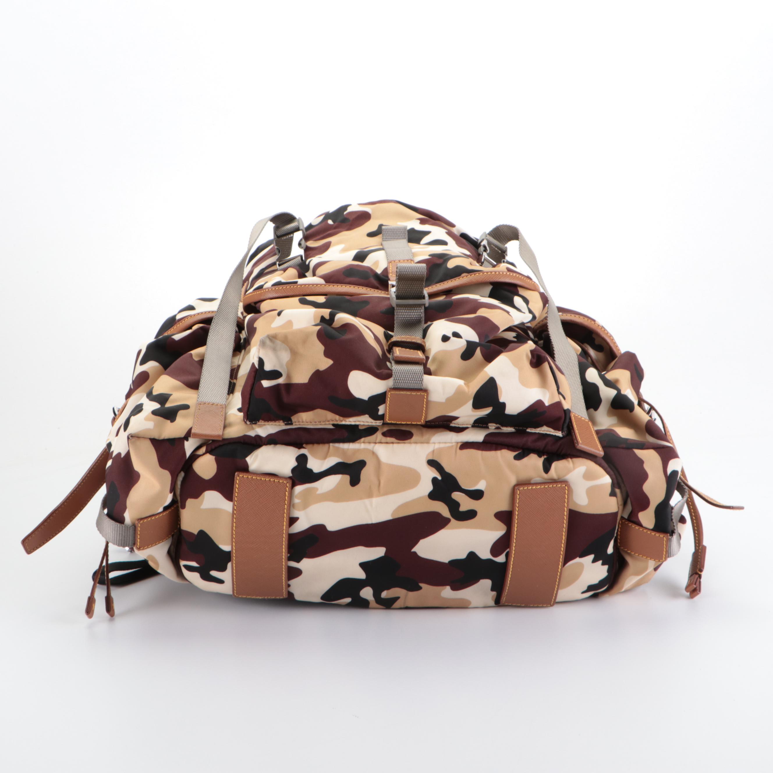 Prada Side-Pocket Rucksack Backpack in Nylon Tessuto and Saffiano Leather