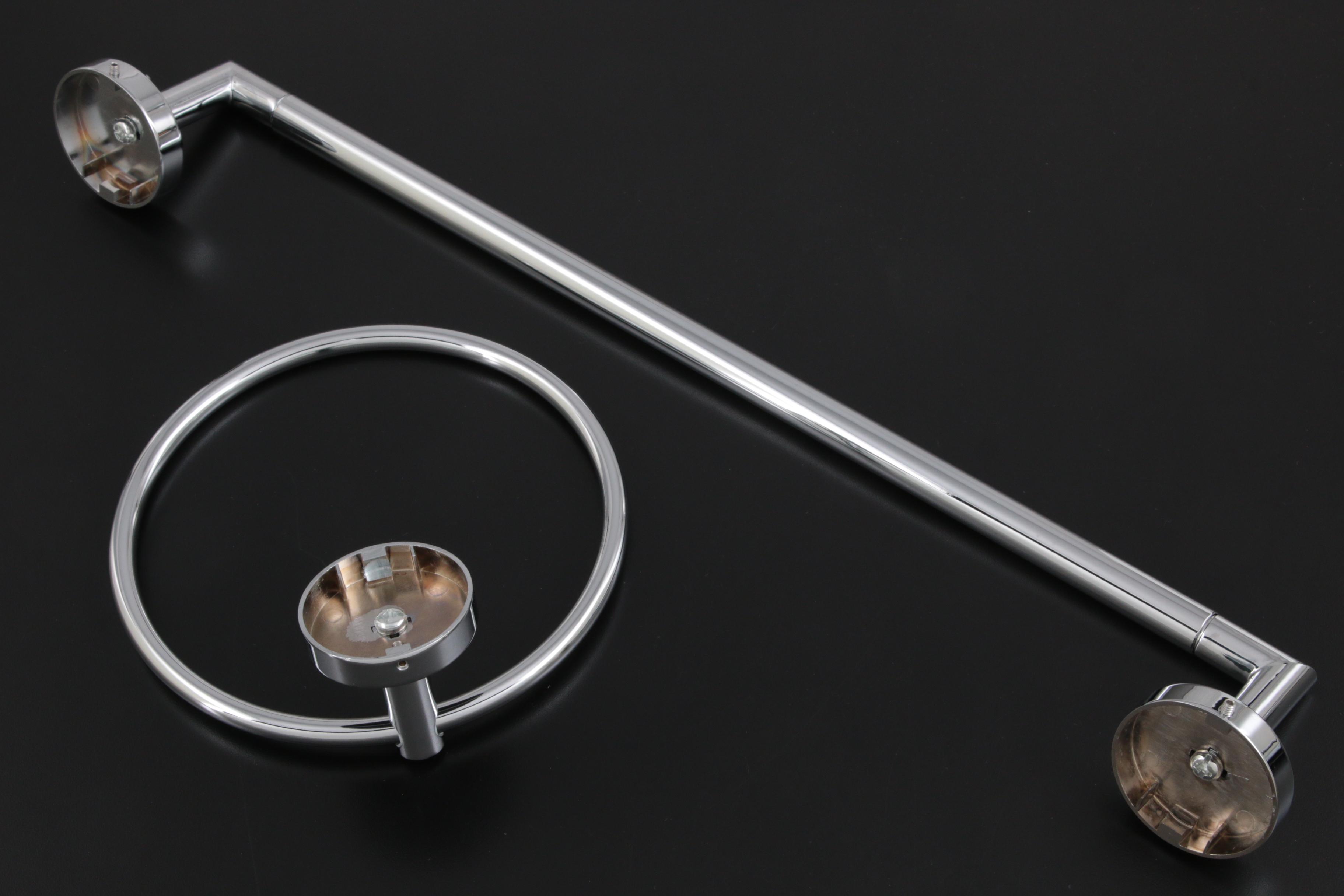 Chrome Two-Handle Handicap Laundry Tray Faucet, Showerhead, Towel Bar, Ring