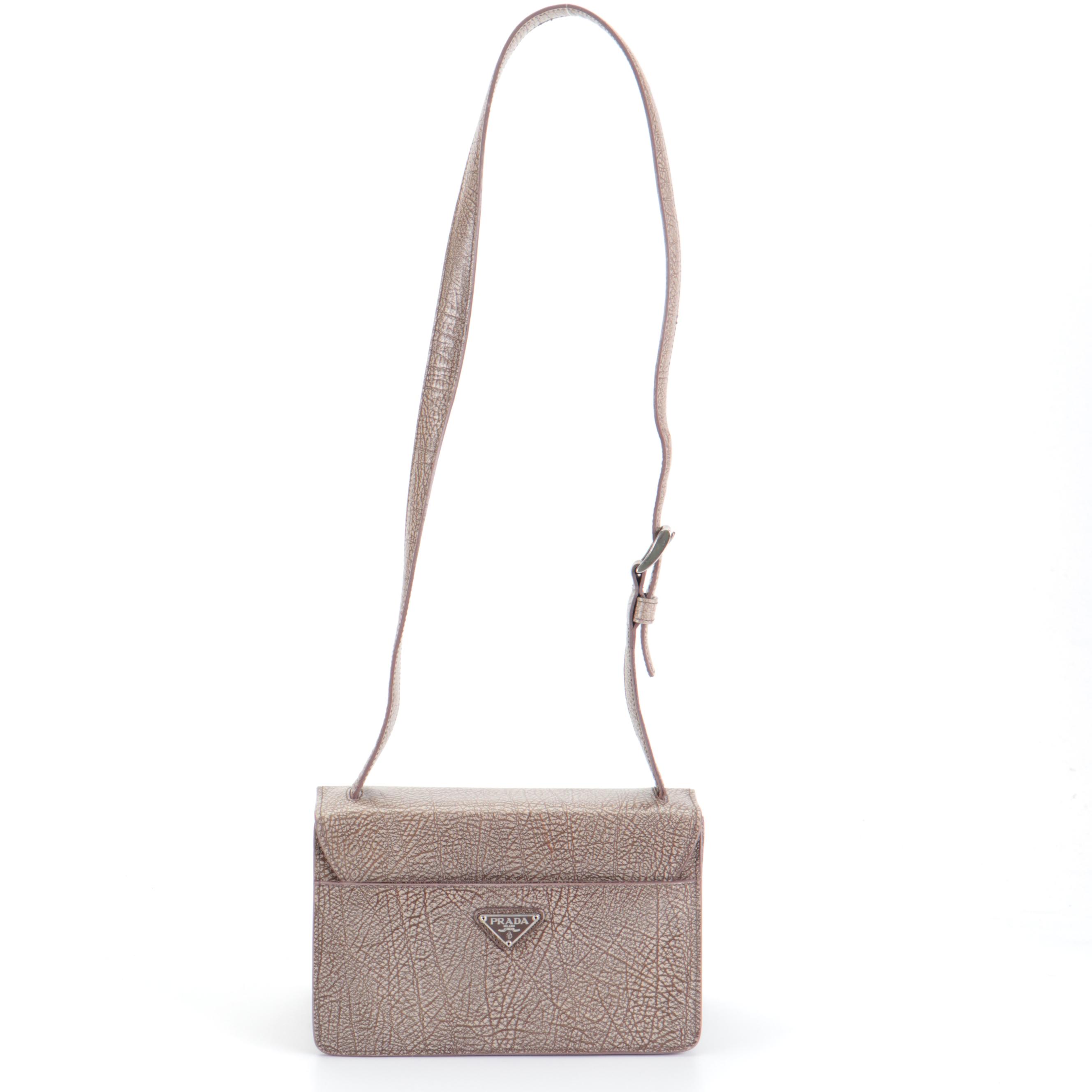 Prada Lama Roccia Crackle Grained Leather Front Flap Accordion Shoulder Bag