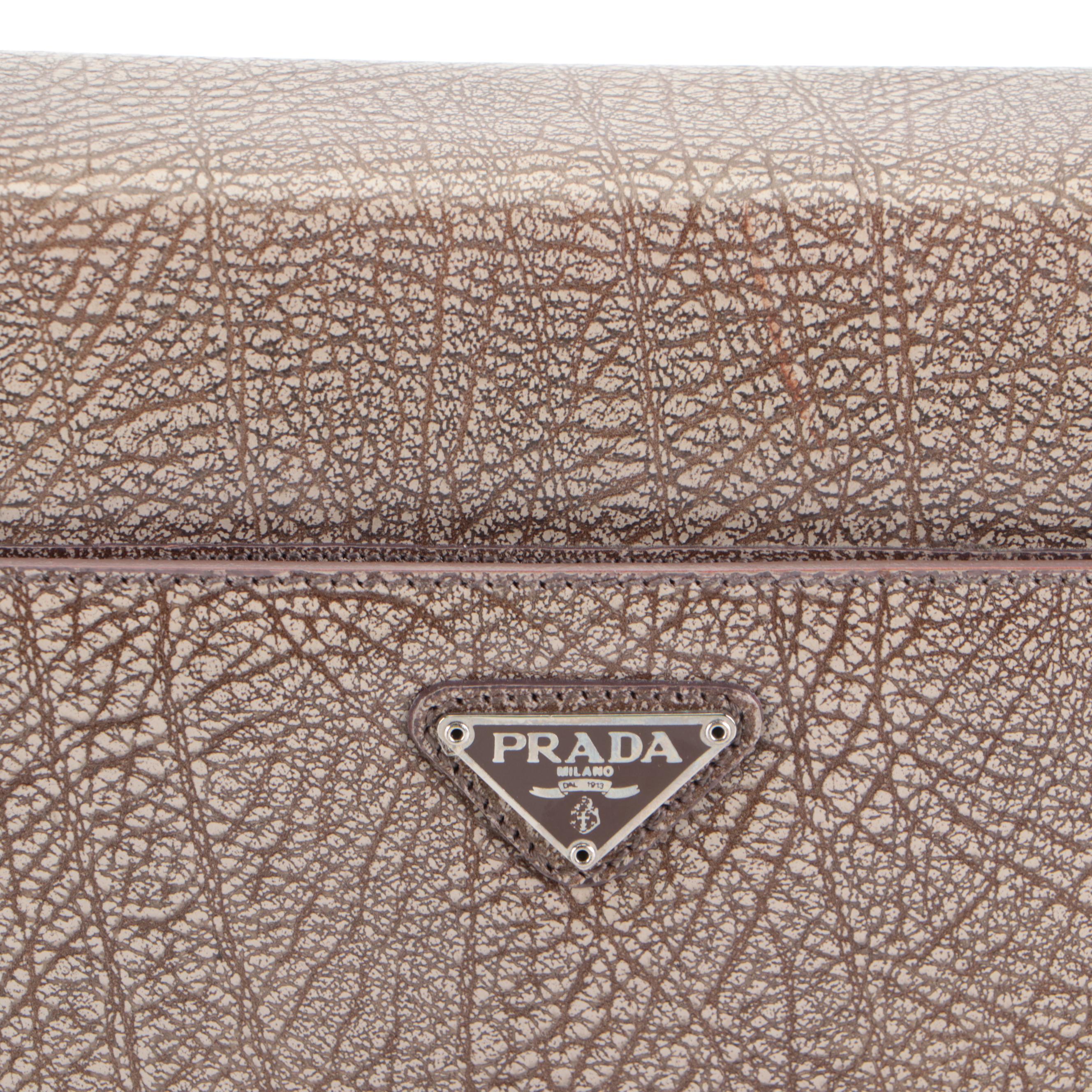 Prada Lama Roccia Crackle Grained Leather Front Flap Accordion Shoulder Bag