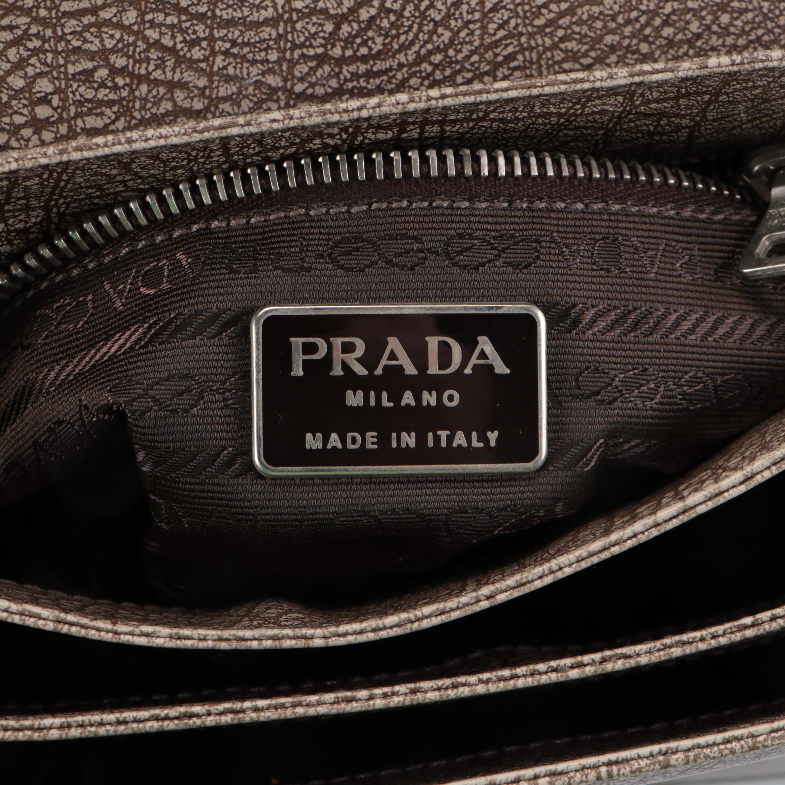 Prada Lama Roccia Crackle Grained Leather Front Flap Accordion Shoulder Bag