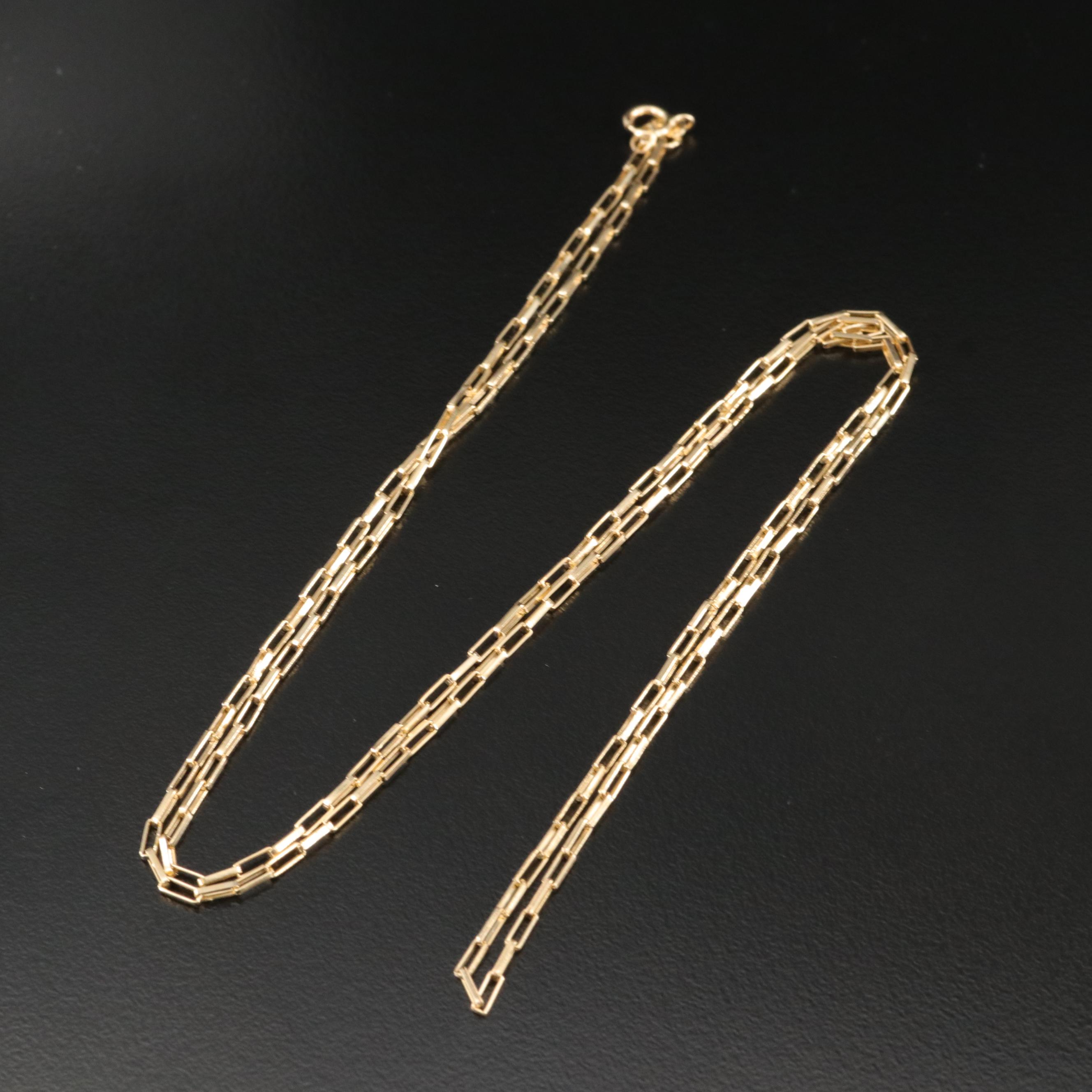 14K Rectangular Cable Chain Necklace with 18K Clasp