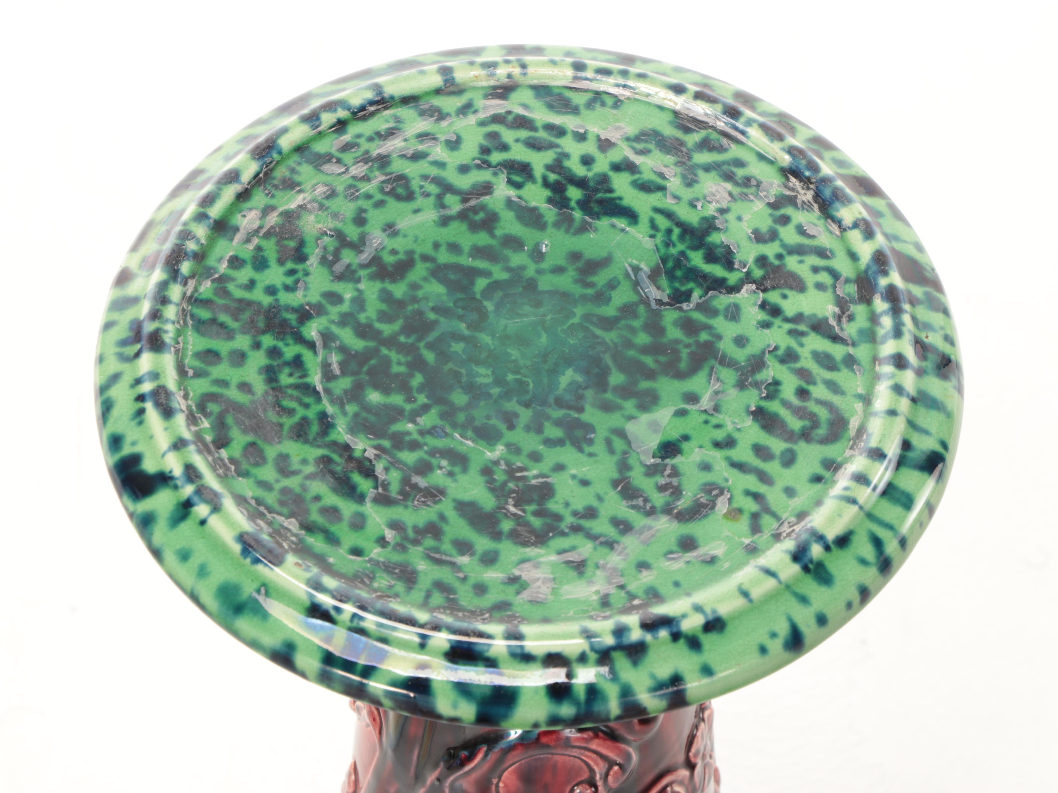 American Art Pottery Majolica Jardiniere with Pedestal, Early 20th Century