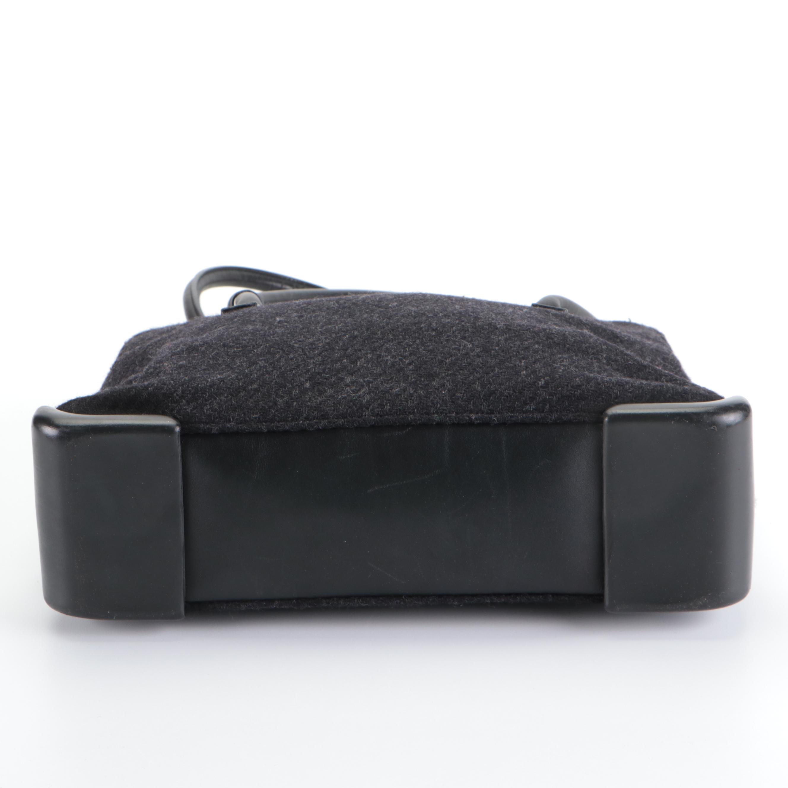 Prada Black Wool and Leather Shoulder Bag