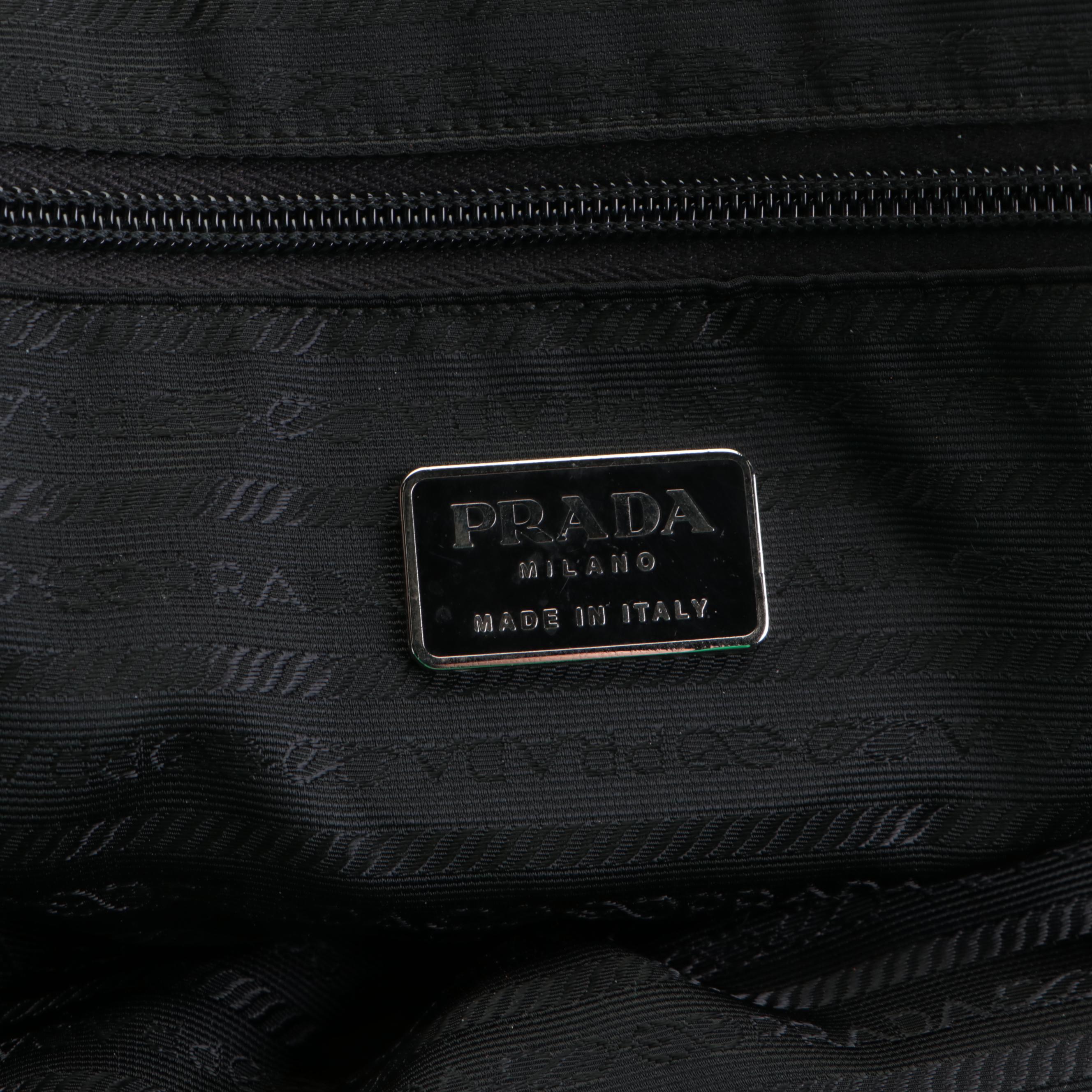 Prada Black Wool and Leather Shoulder Bag