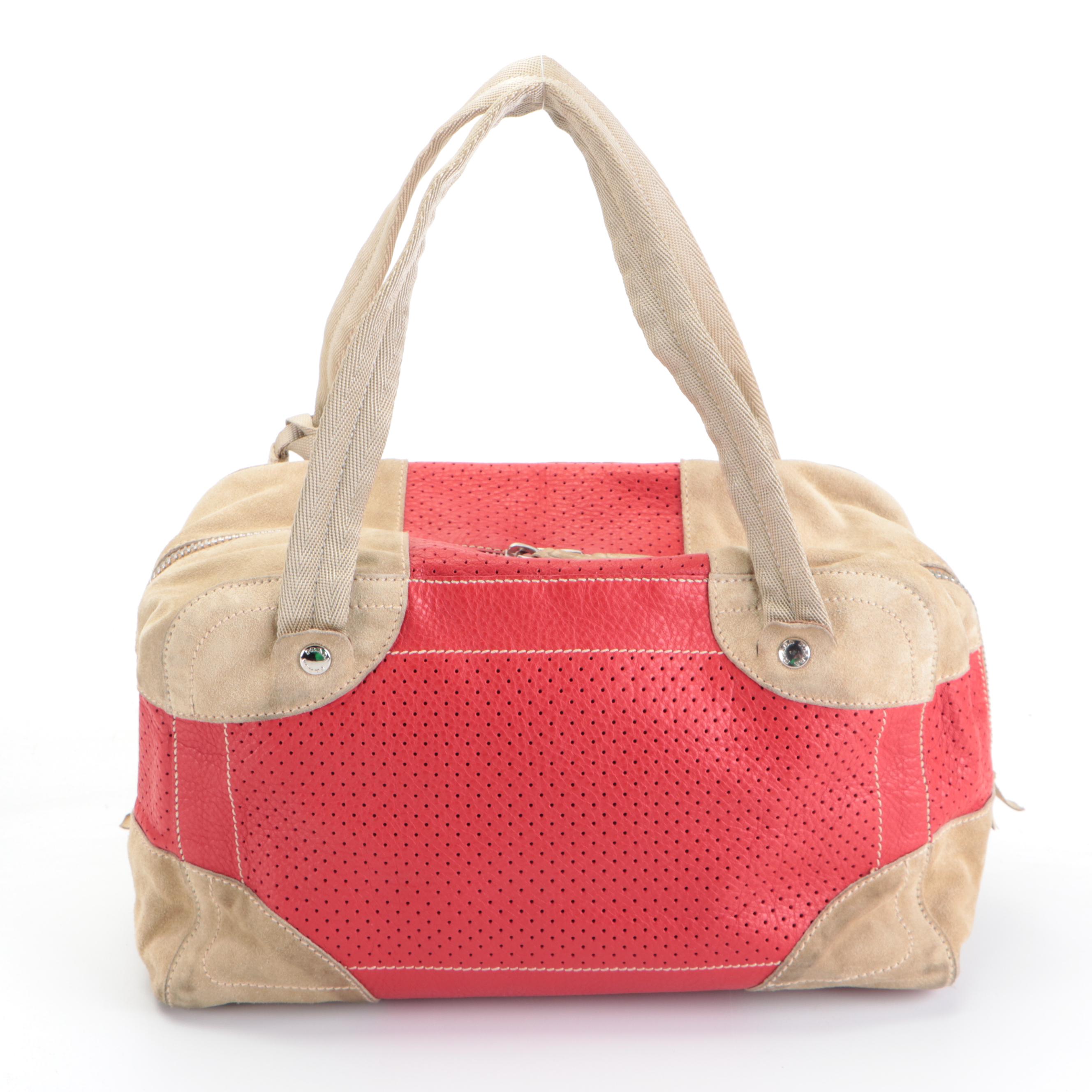 Prada Tricolor Suede and Perforated Grained Leather Shoulder Bag