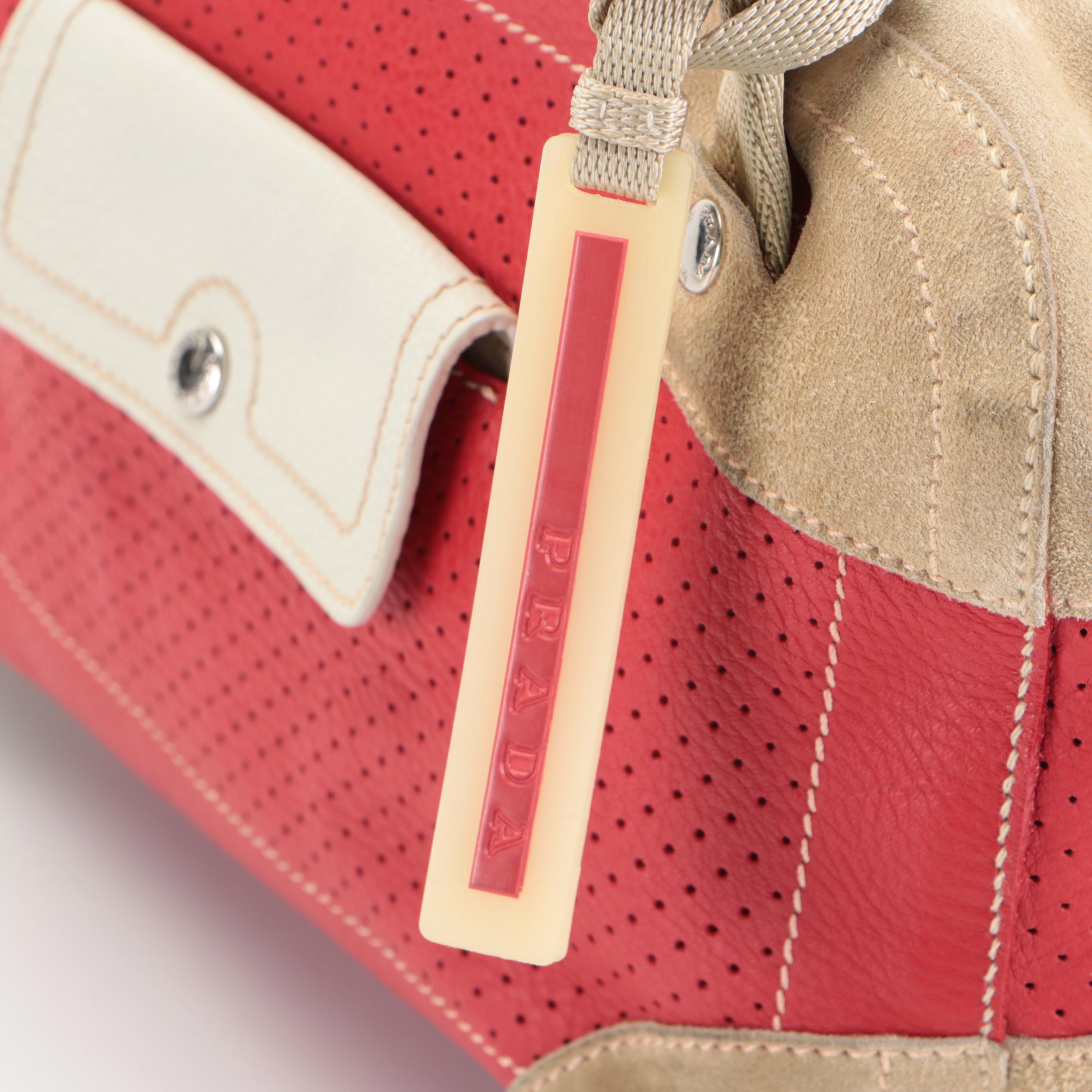 Prada Tricolor Suede and Perforated Grained Leather Shoulder Bag