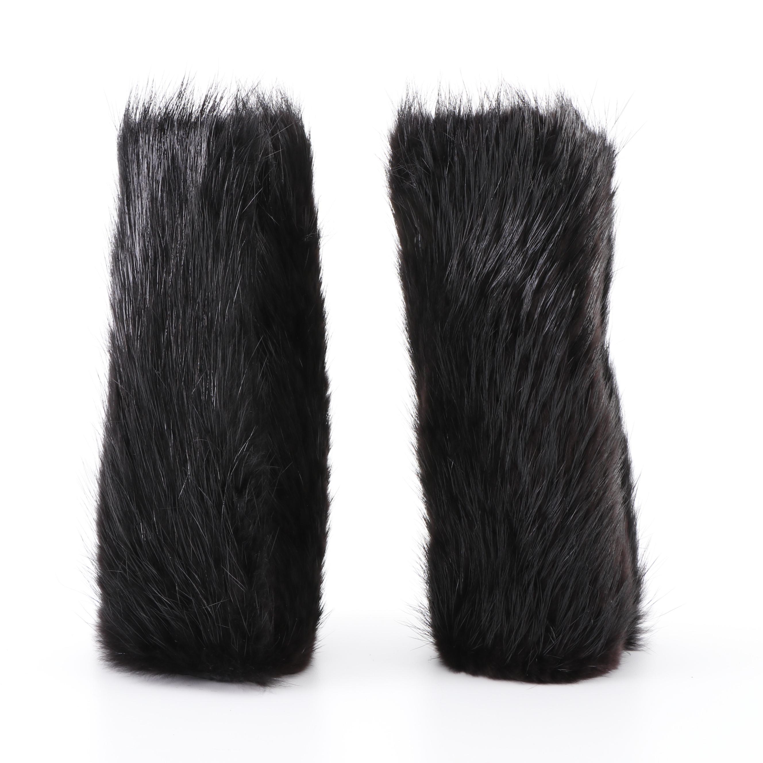Prada Black Dyed Beaver Fur Gauntlets