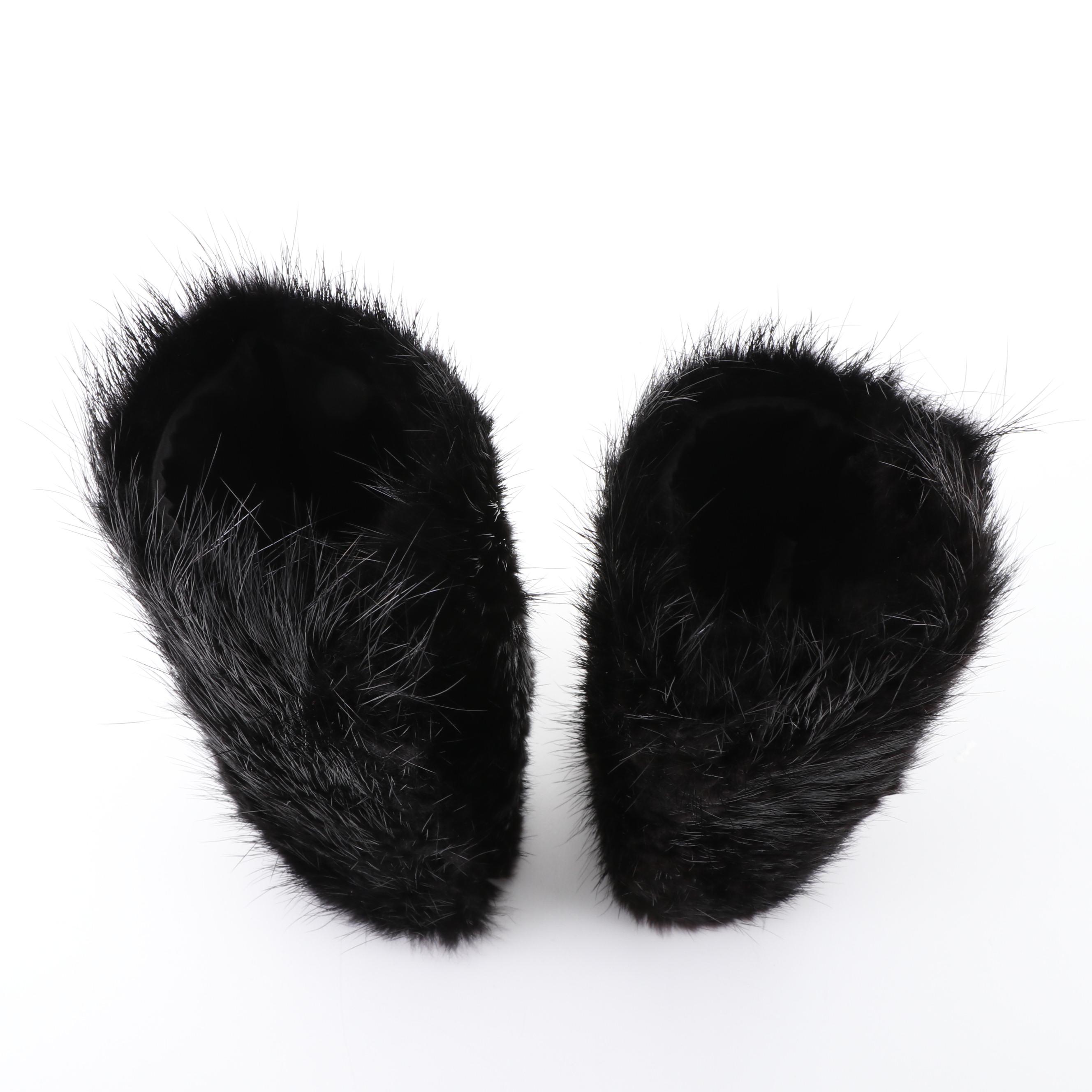 Prada Black Dyed Beaver Fur Gauntlets