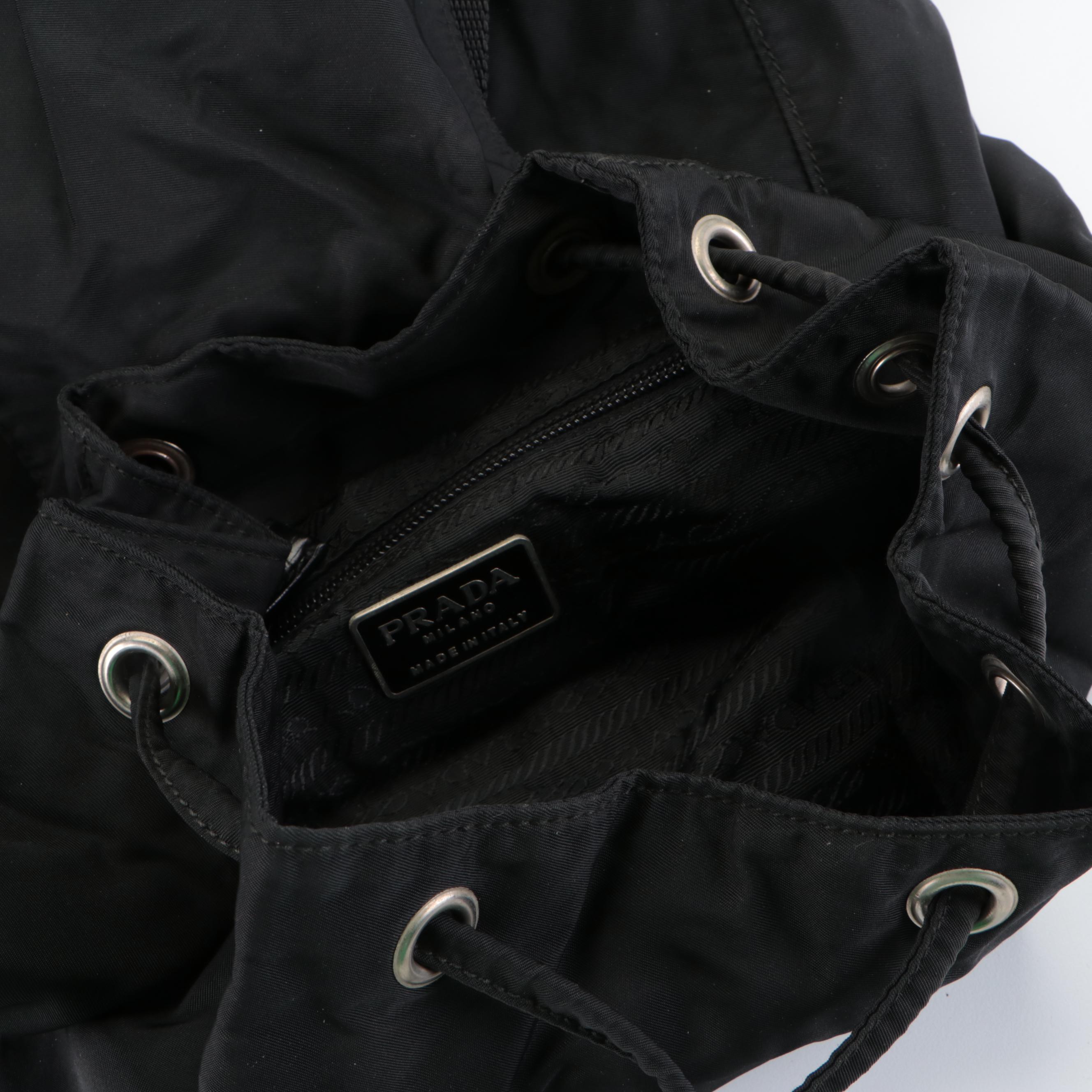 Prada Tessuto Backpack in Black Nylon with Croco Embossed Leather