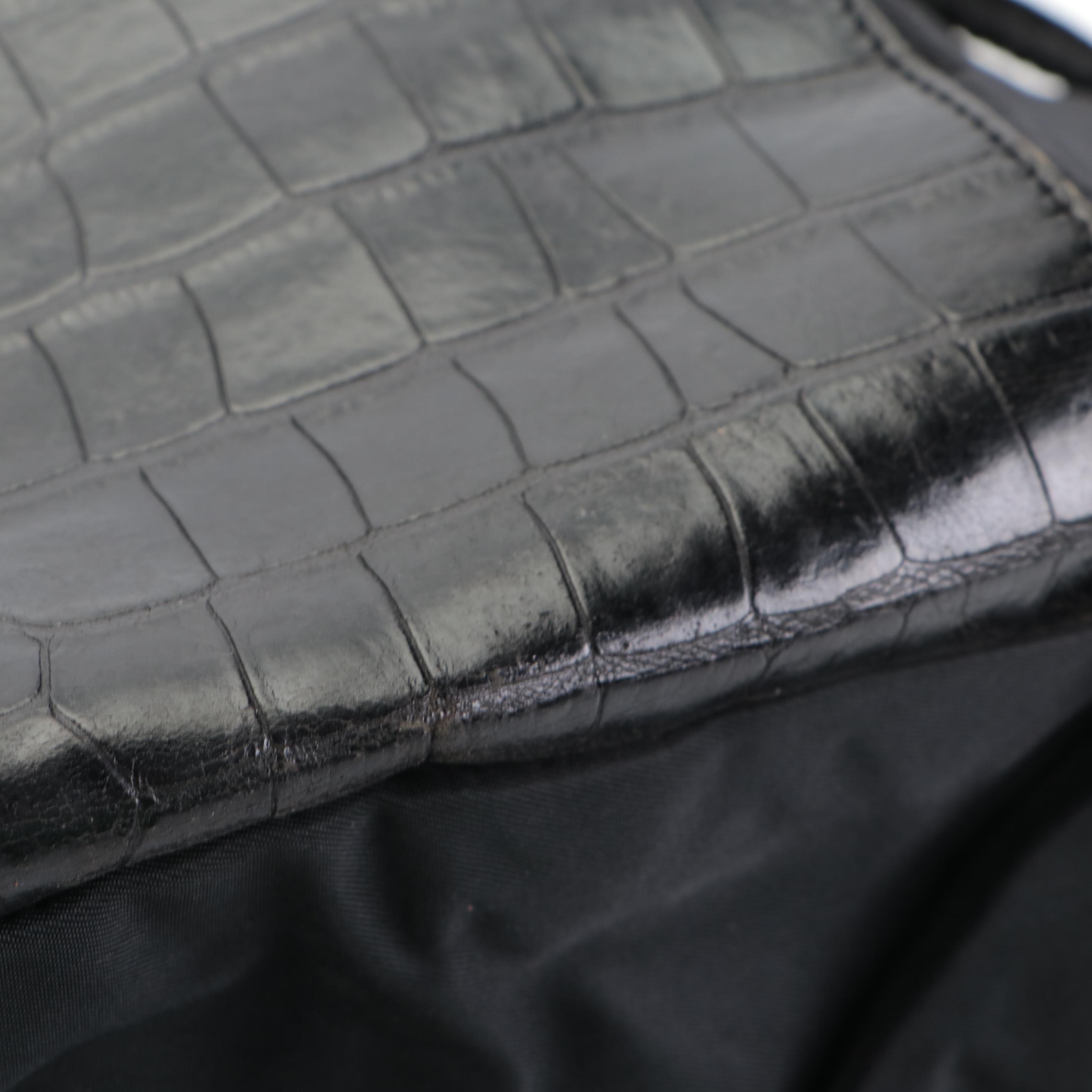 Prada Tessuto Backpack in Black Nylon with Croco Embossed Leather
