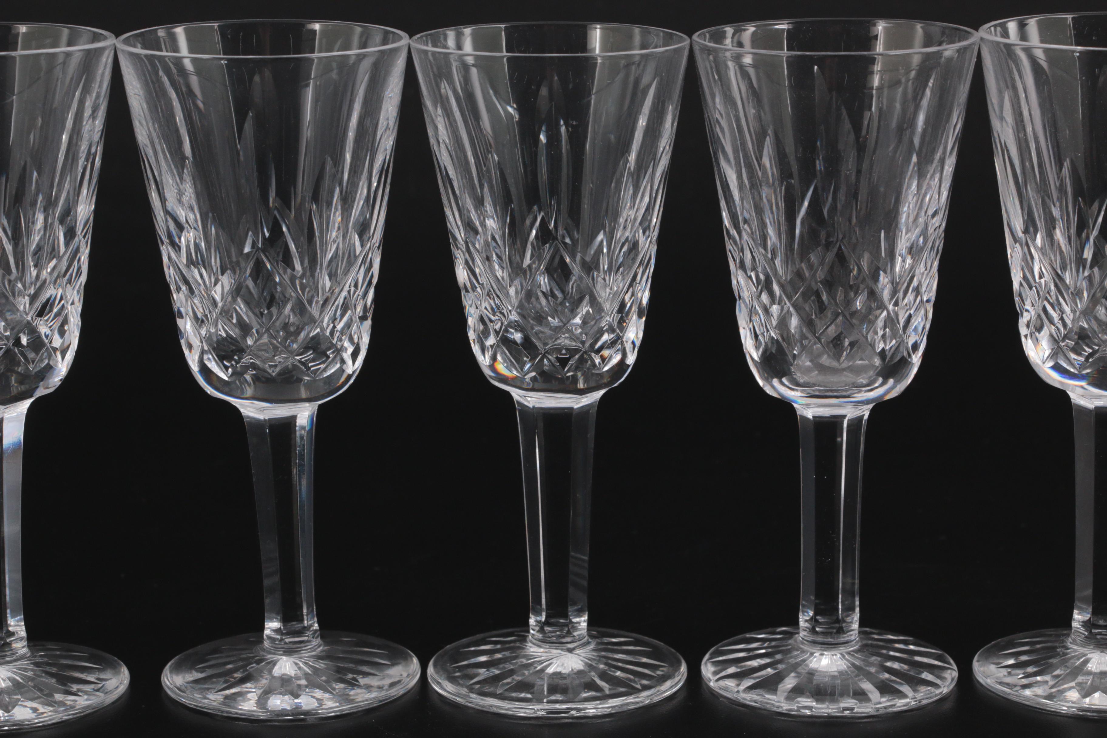 Waterford Crystal "Lismore" Wine Decanter with Stopper and Sherry Glasses