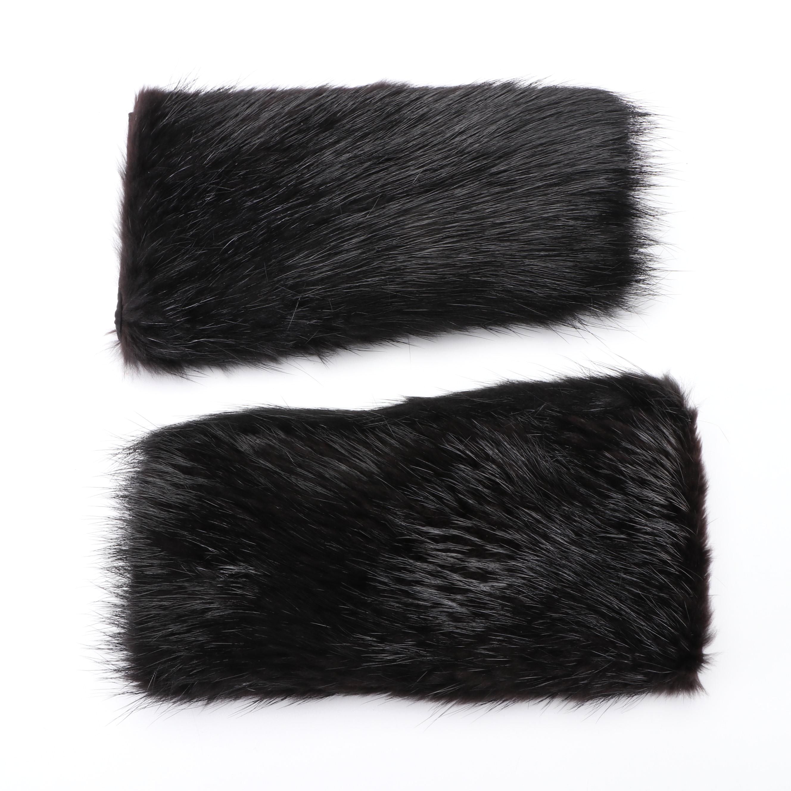 Prada Black Dyed Beaver Fur Gauntlets