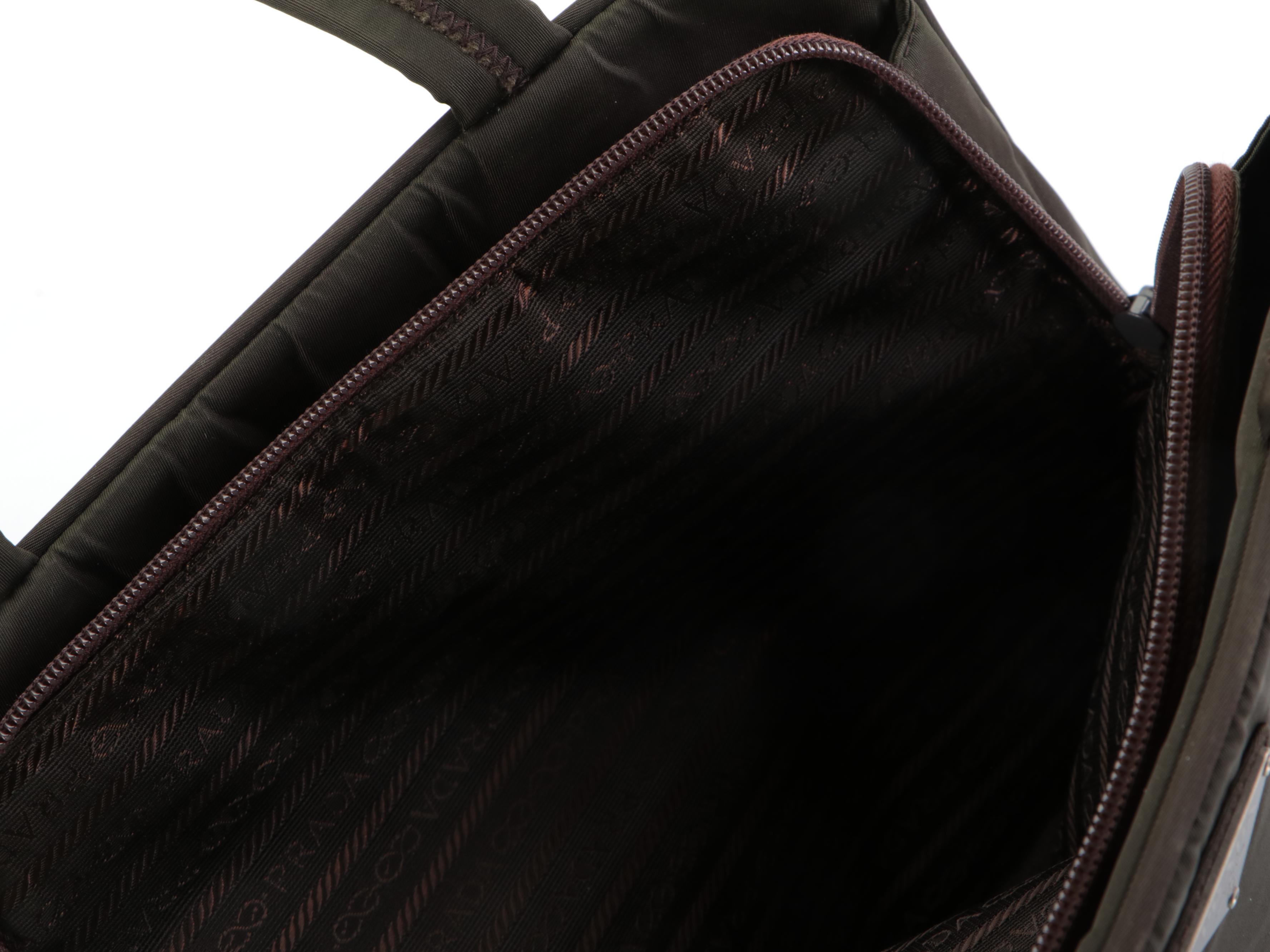 Prada Small Handbag in Olive Green Tessuto Nylon and Dark Brown Leather Trim