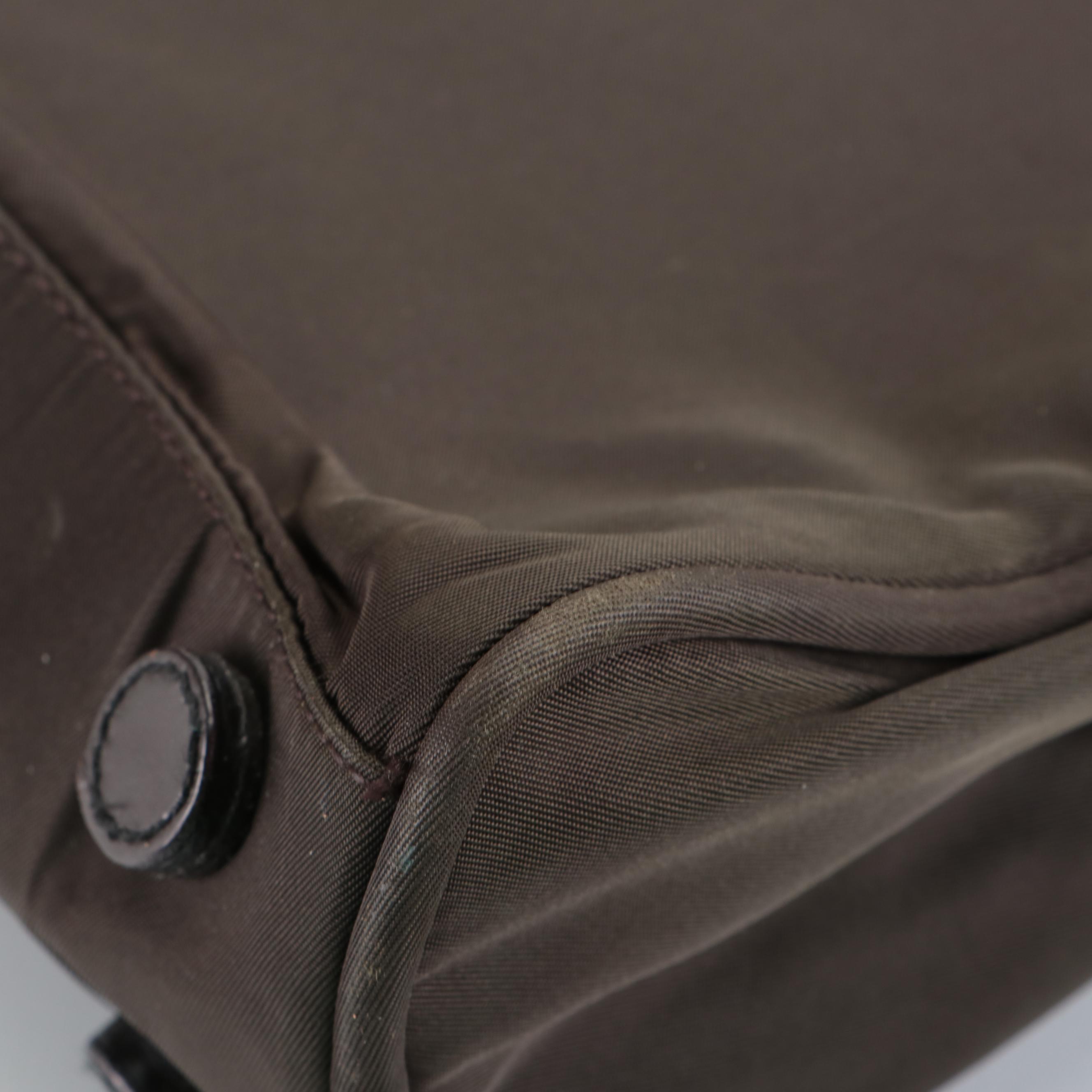 Prada Small Handbag in Olive Green Tessuto Nylon and Dark Brown Leather Trim